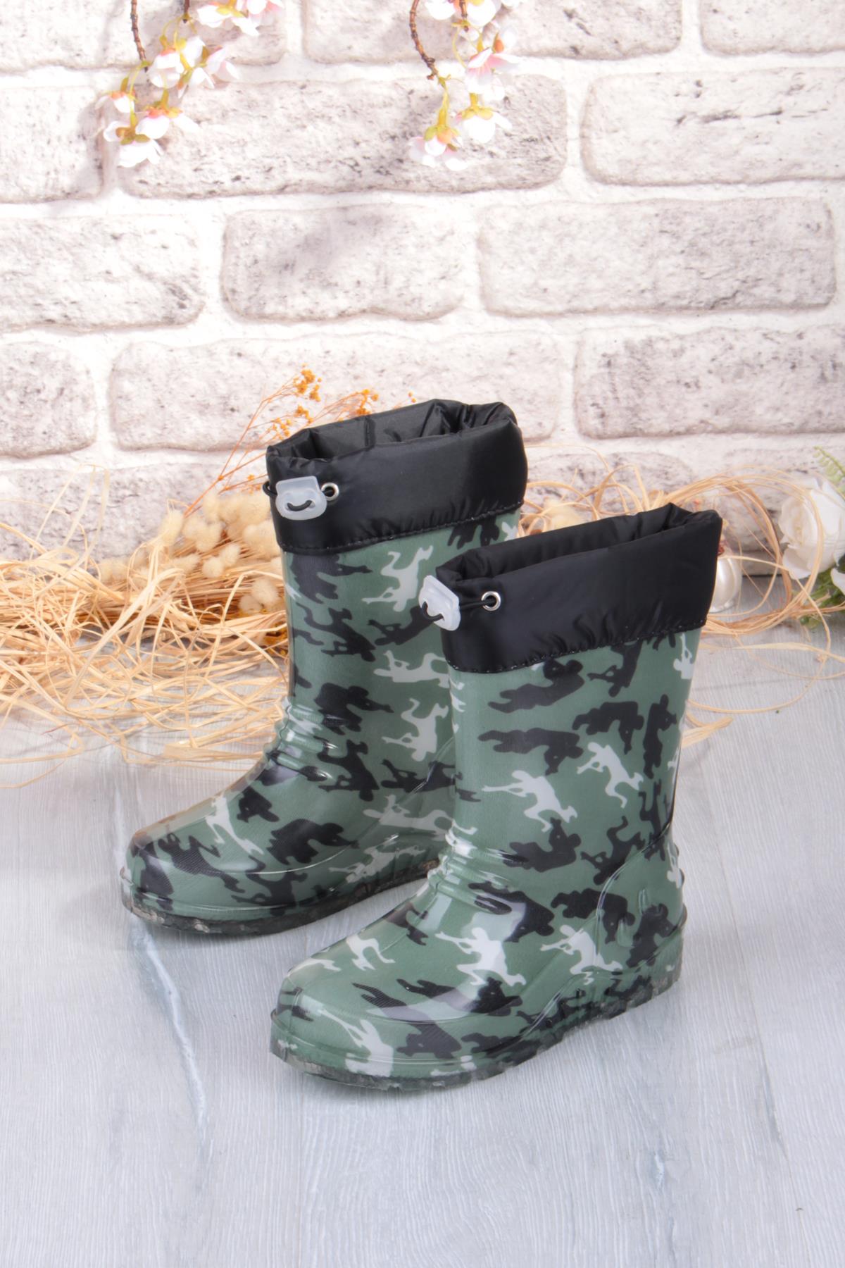 7061 Asker Figürlü İçi Peluşlu Su Geçirmez Erkek Çocuk Kar Yağmur Çizmesi - Görsel 5