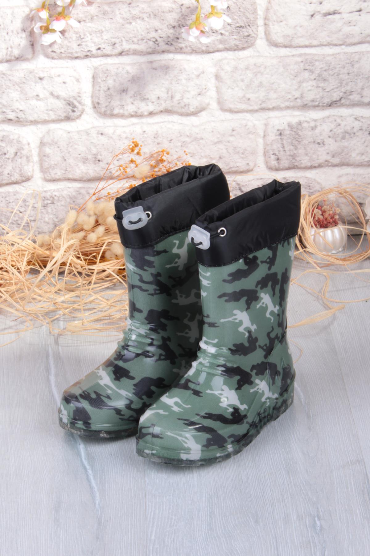 7061 Asker Figürlü İçi Peluşlu Su Geçirmez Erkek Çocuk Kar Yağmur Çizmesi - Görsel 8