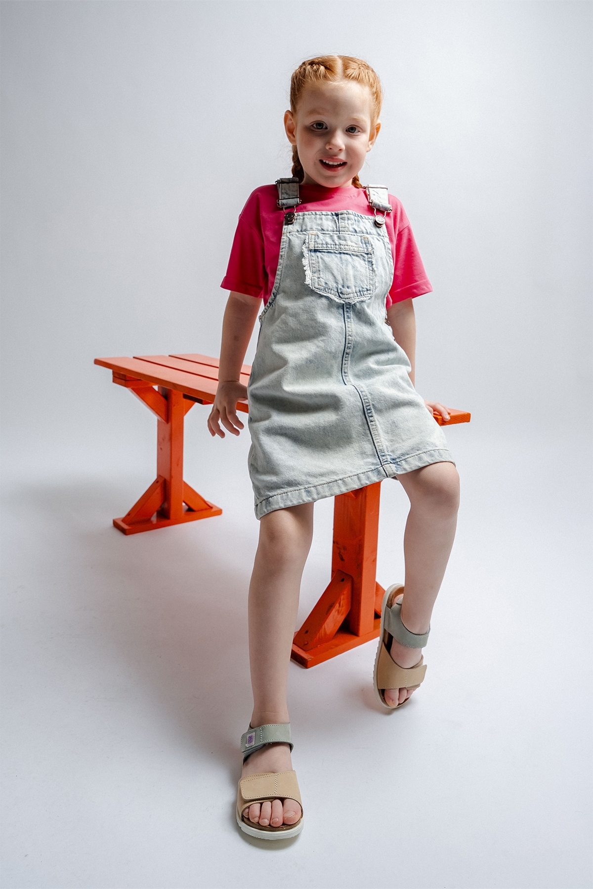 Unisex Çocuk Sarı-Su Yeşili Hakiki Deri Mantar Tabanlı Günlük Çocuk Sandalet - Görsel 3