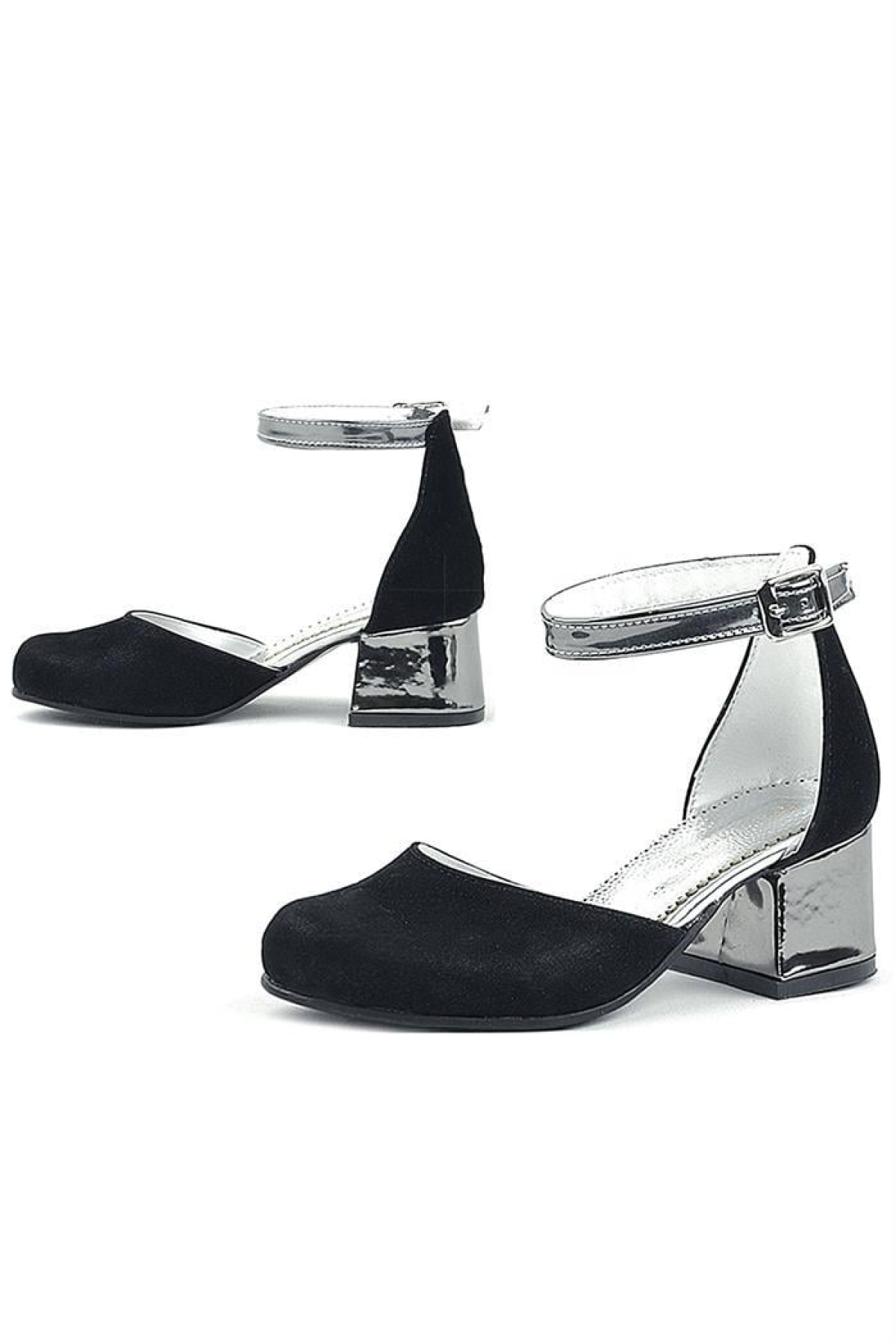 Merida Siyah Platin Kalın Topuklu Kız Çocuk Topuklu Ayakkabı - Görsel 7
