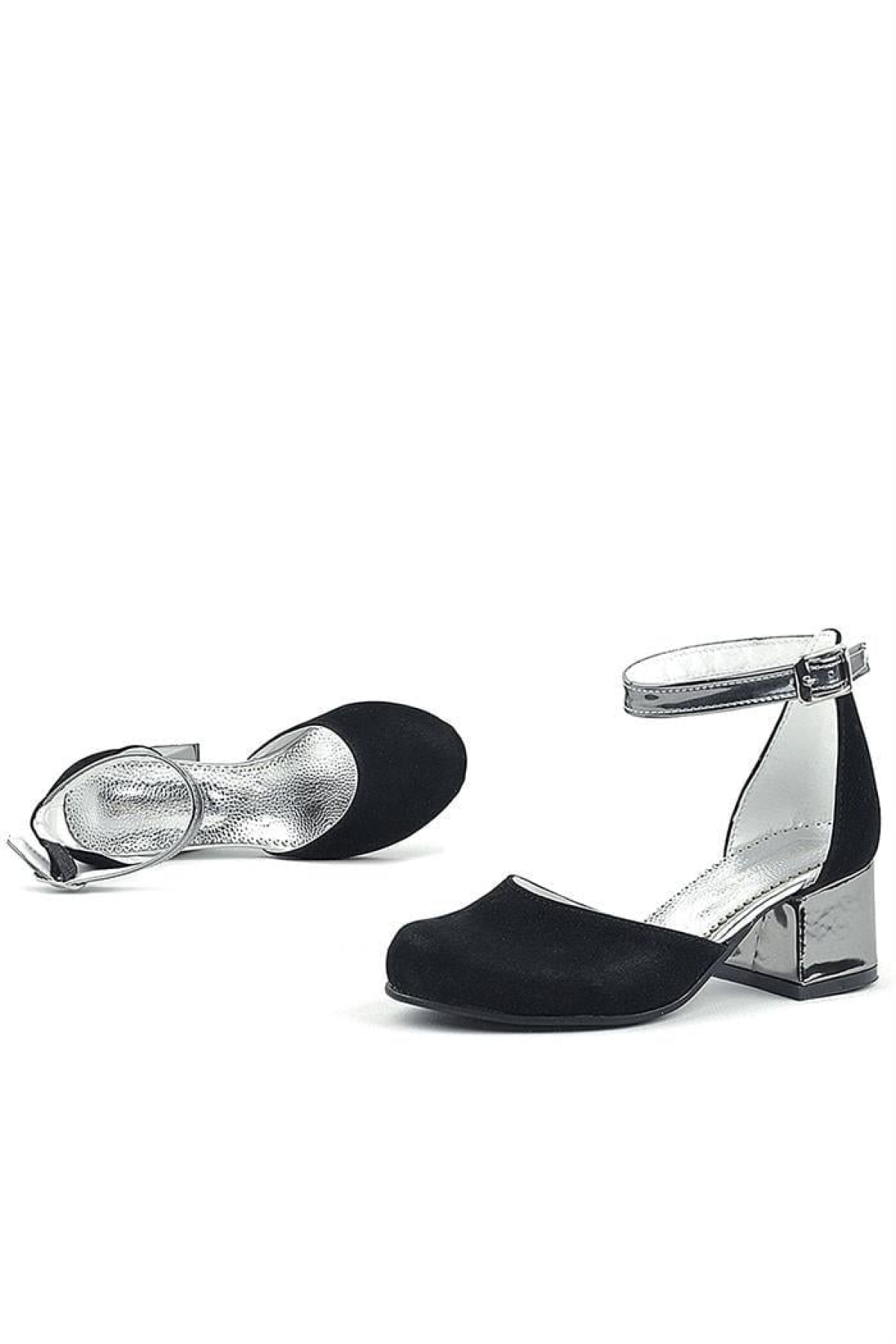 Merida Siyah Platin Kalın Topuklu Kız Çocuk Topuklu Ayakkabı - Görsel 8
