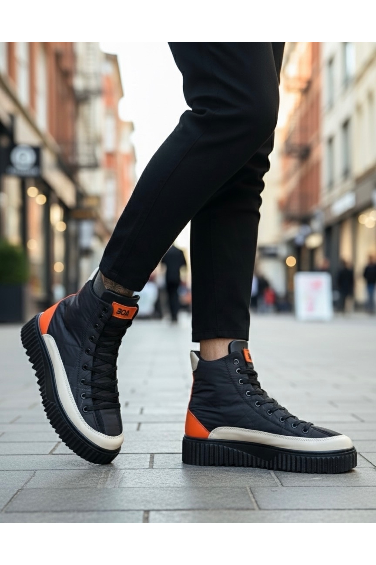 Bağcıklı Paraşüt Kumaş Turuncu Detaylı Erkek Spor Bot SİYAH (SİYAH TABAN) - Görsel 7