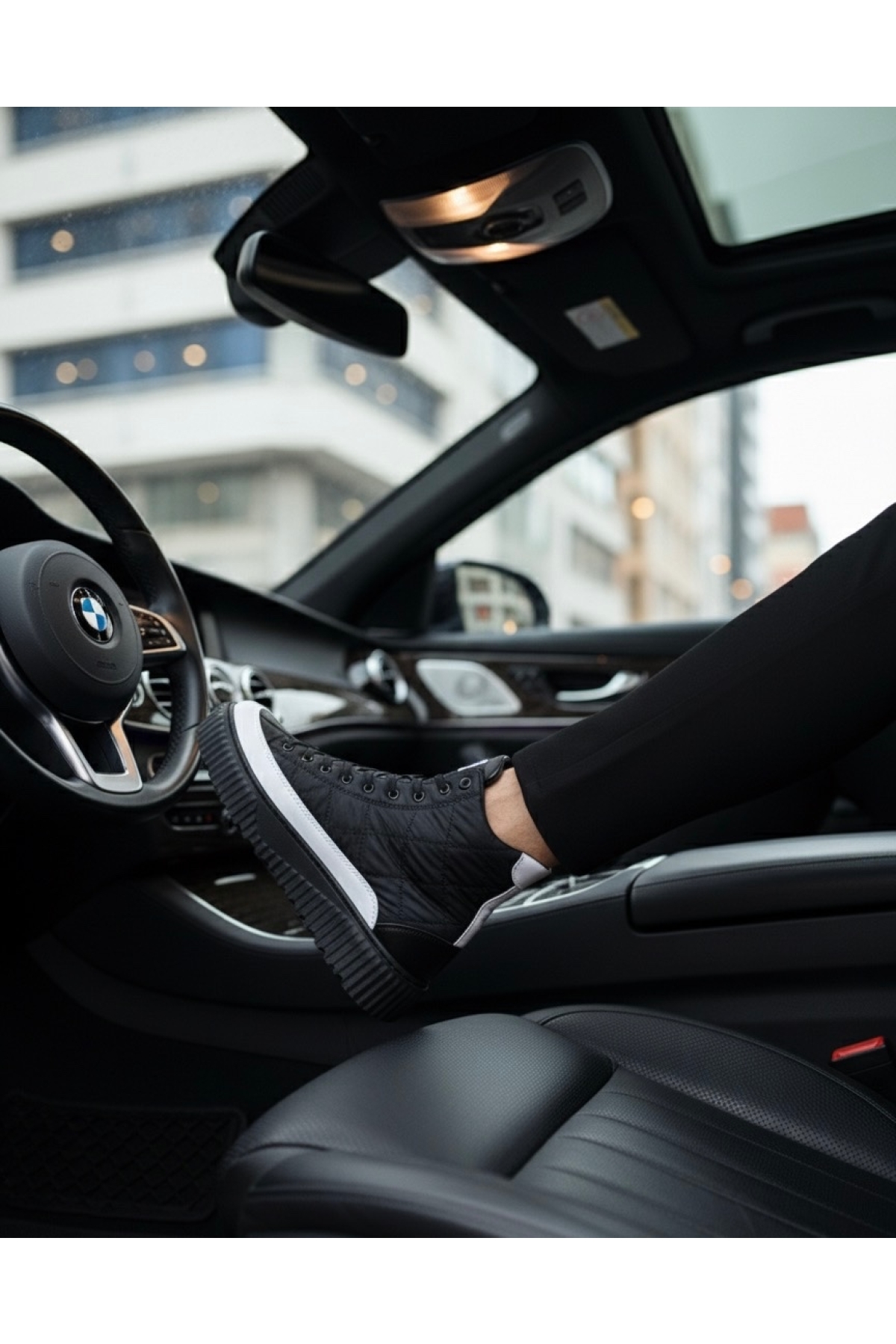 Bağcıklı Paraşüt Kumaş Beyaz Detaylı Erkek Spor Bot SİYAH (SİYAH TABAN) - Görsel 10