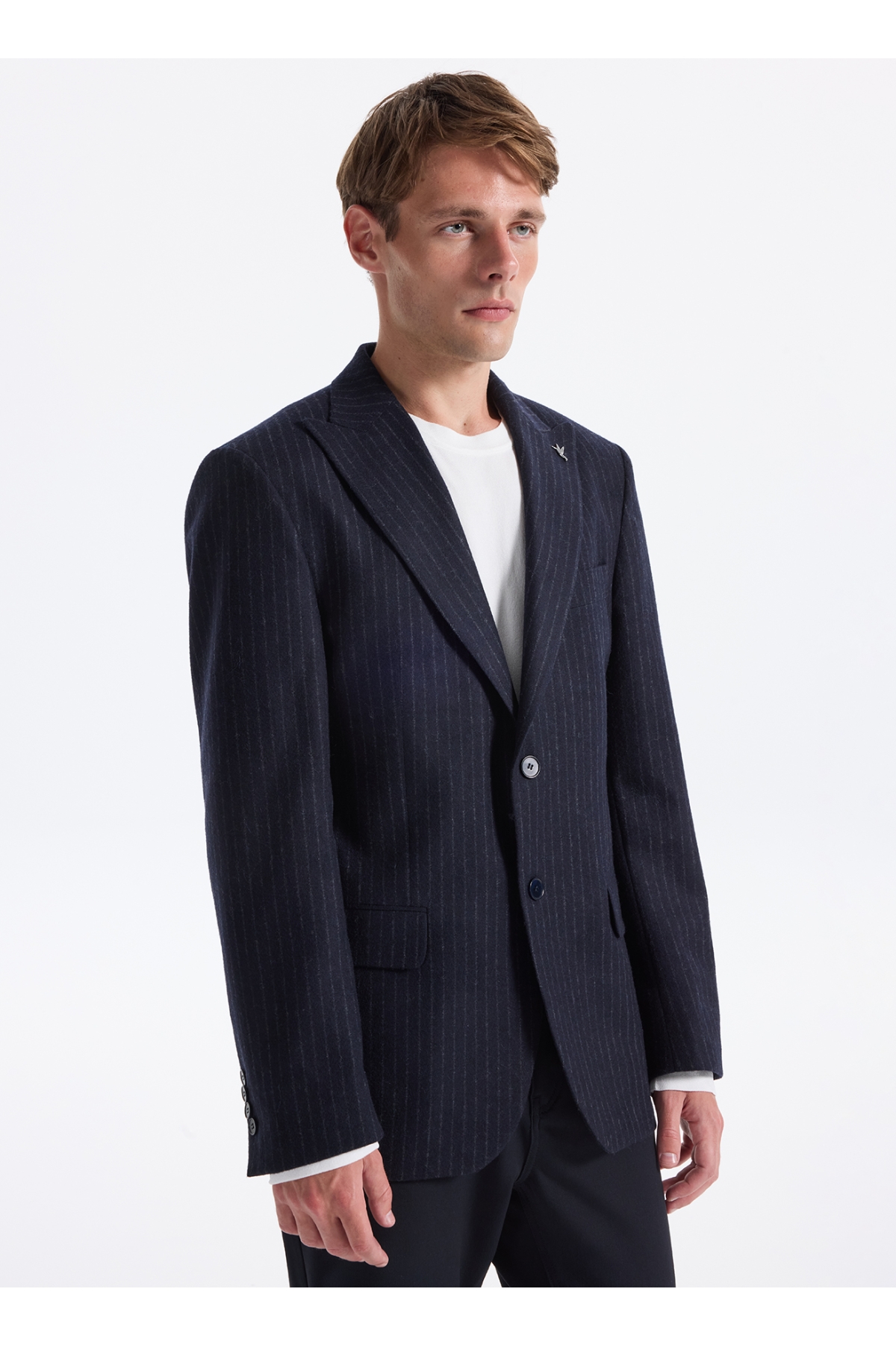 Fabrika Slim Fit Lacivert Erkek Çizgili Ceket SANTORINI- 2- PB