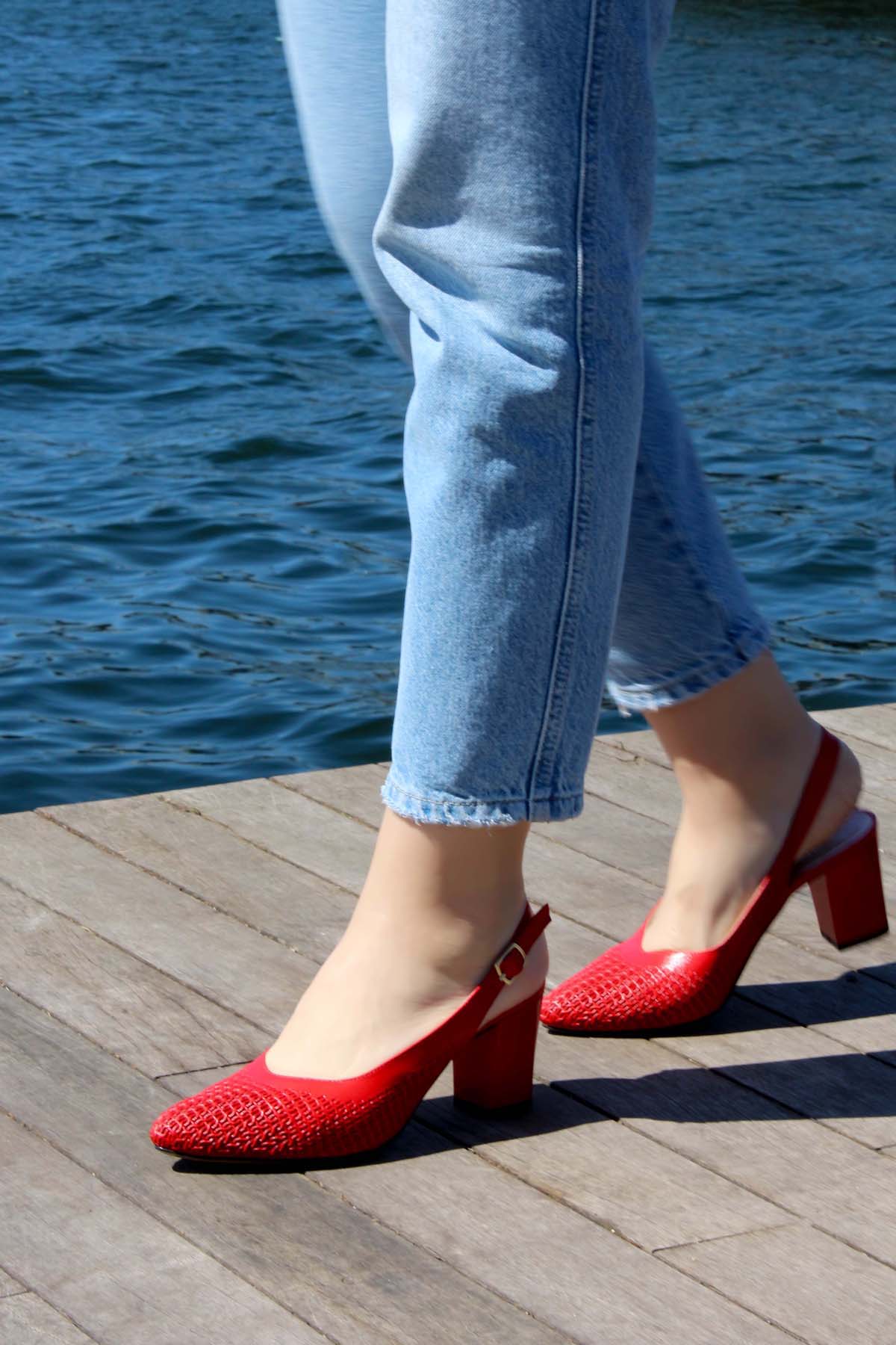 Hakiki Deri Kadın Kalın Topuklu Ayakkabı 064ZA360 - Görsel 3