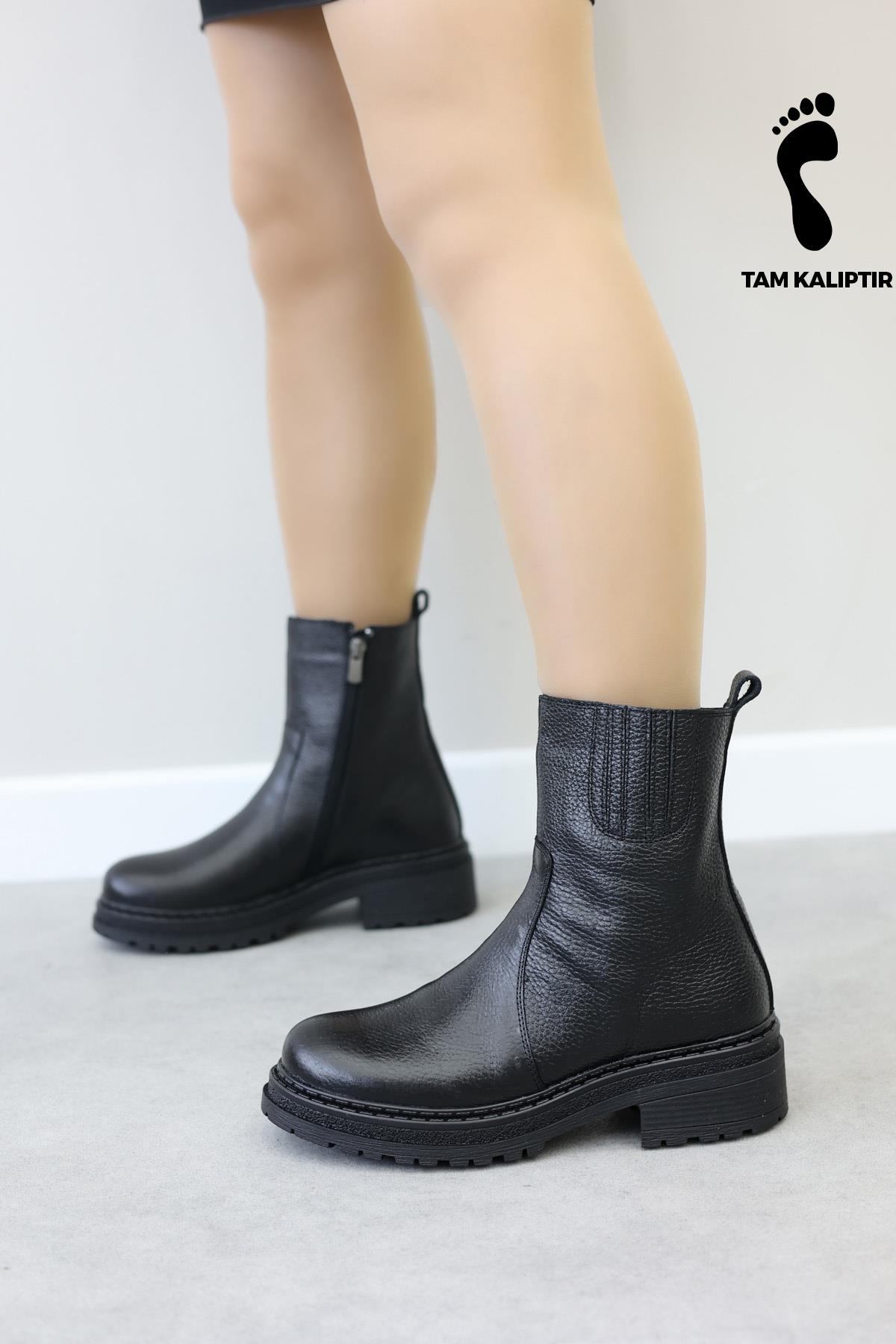 Hakiki Deri Kürklü Kadın Kalın Taban Bot 257KZA621 - Görsel 2