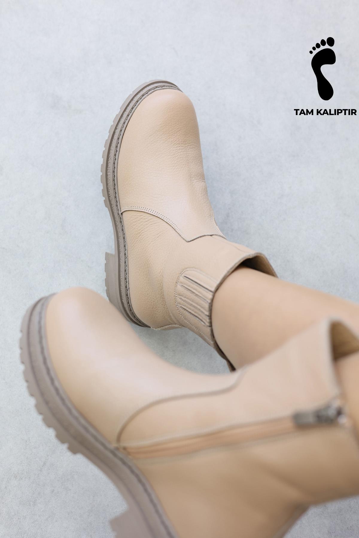 Hakiki Deri Kürklü Kadın Kalın Taban Bot 257KZA624 - Görsel 3