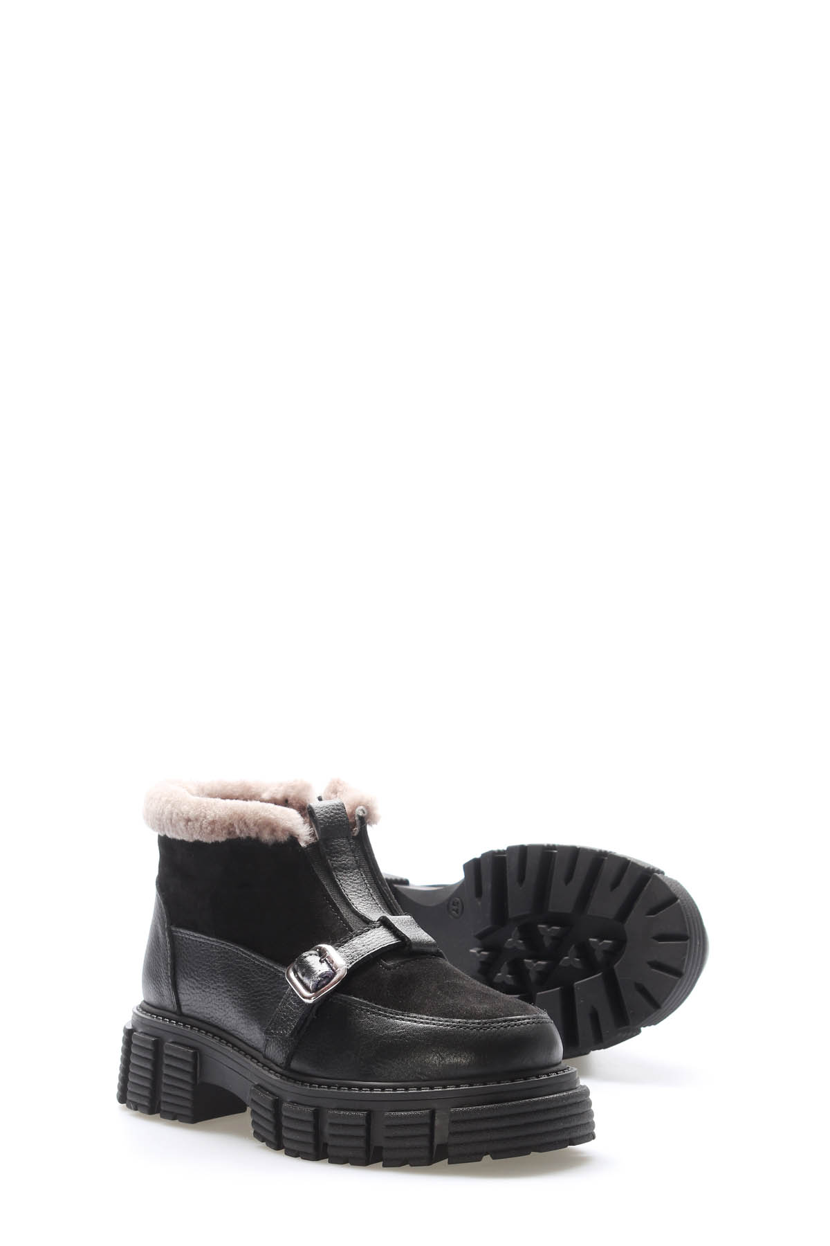 Hakiki Deri Kürklü Kadın Kalın Taban Bot 010KZA8696 - Görsel 5