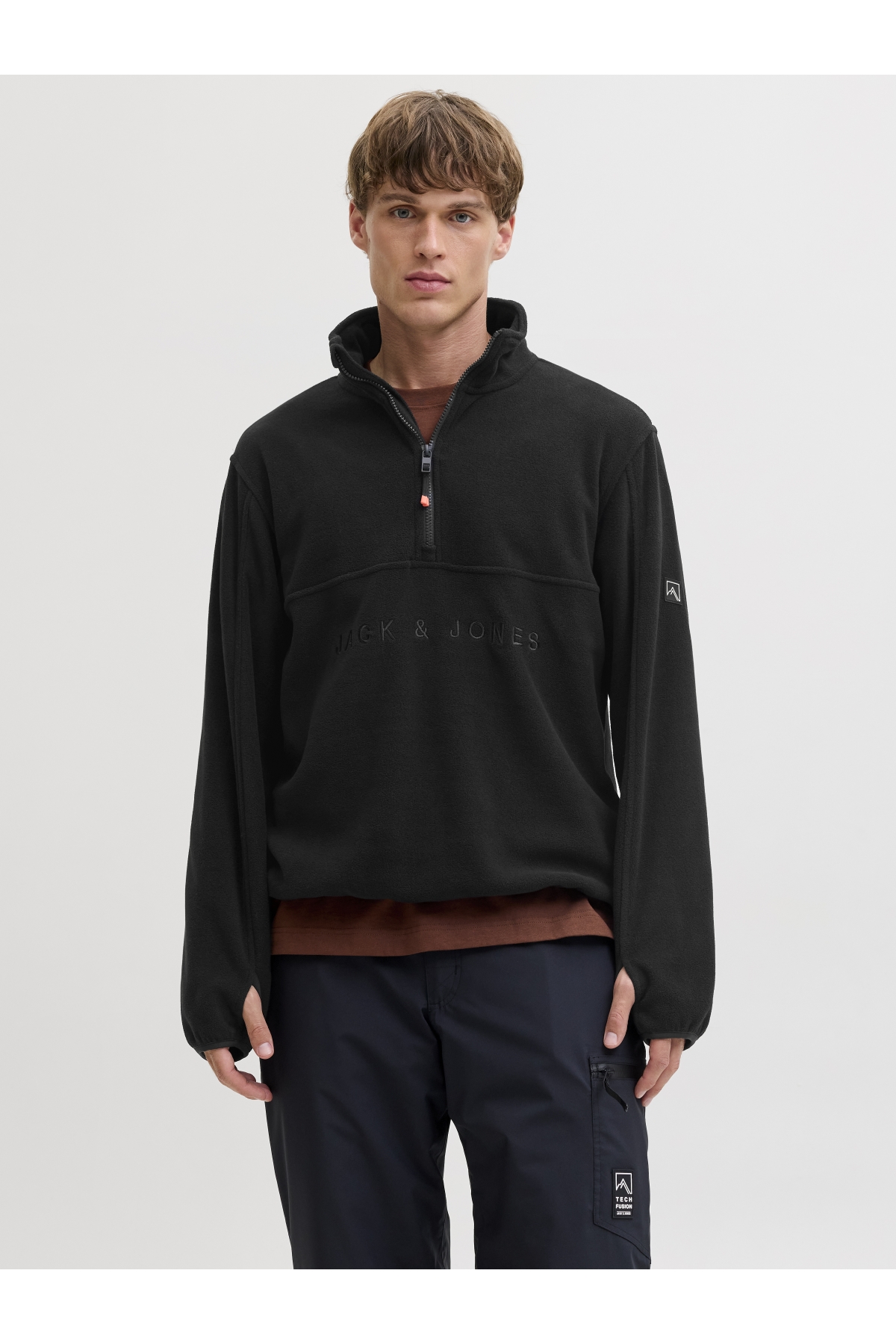 Jack Jones Jjalpes Half Zıp Fleece Jacket Aw25 Erkek Siyah Mont