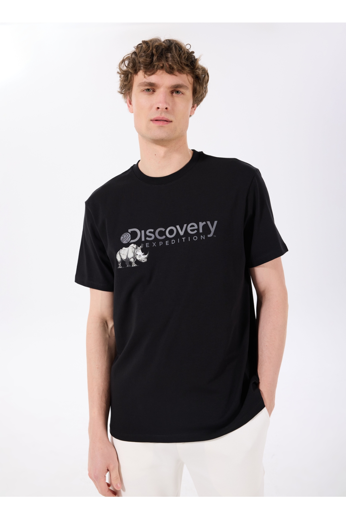 D4SM-TST3312 Siyah Bisiklet Yaka Basic Baskılı Erkek T-Shirt