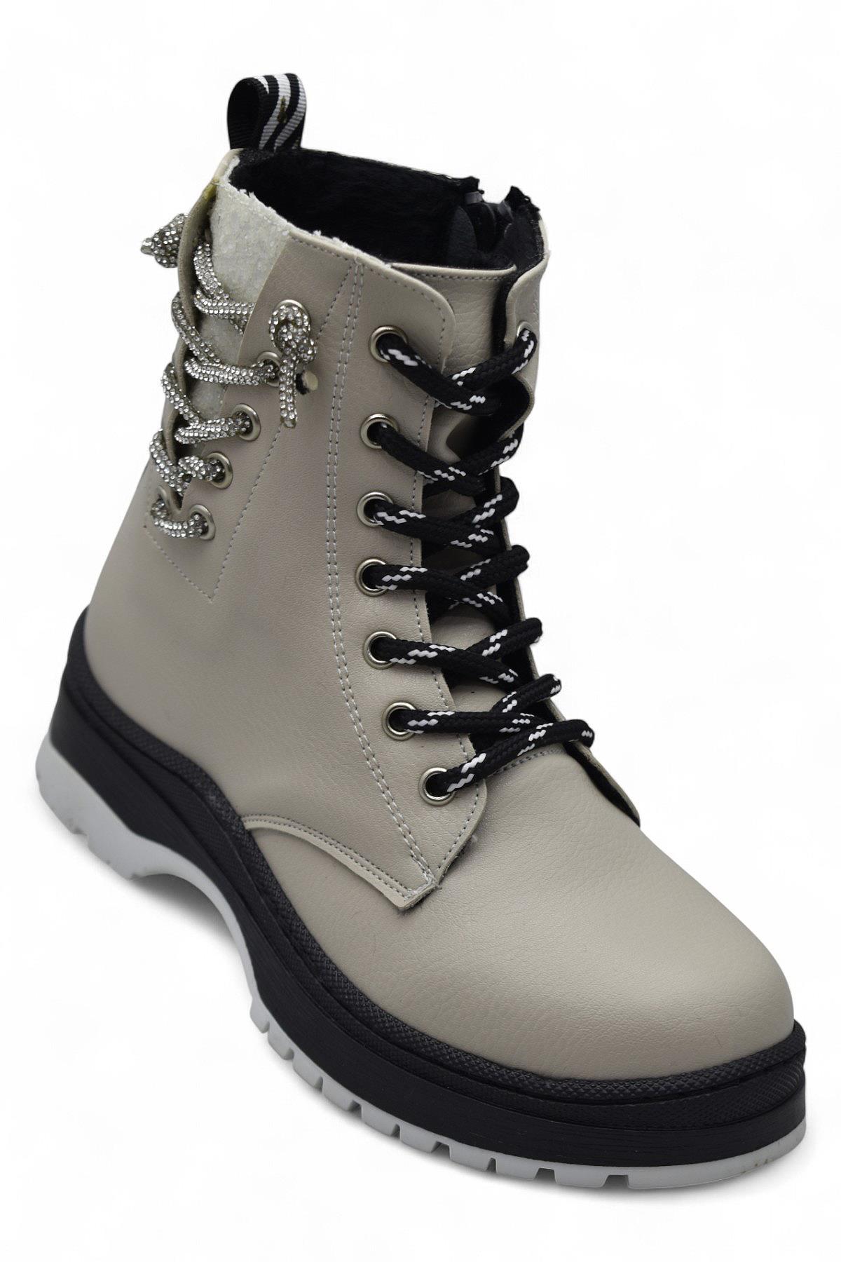 269 Ortopedik Bağcıklı Fermuarlı Kız Çocuk Bot Ayakkabı Kürklü Kız Çocuk Bot - Görsel 5