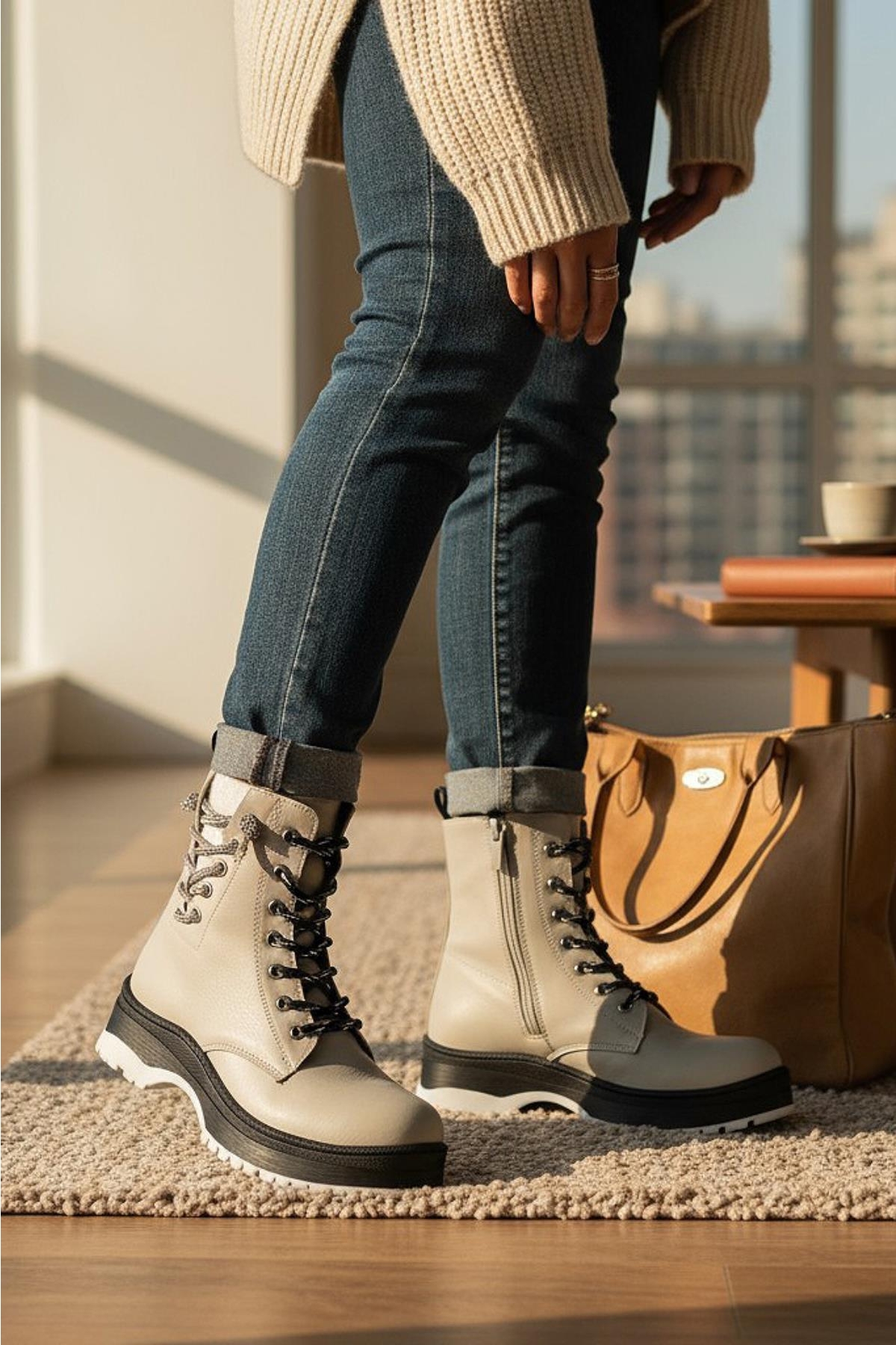 269 Ortopedik Bağcıklı Fermuarlı Kız Çocuk Bot Ayakkabı Kürklü Kız Çocuk Bot - Görsel 6