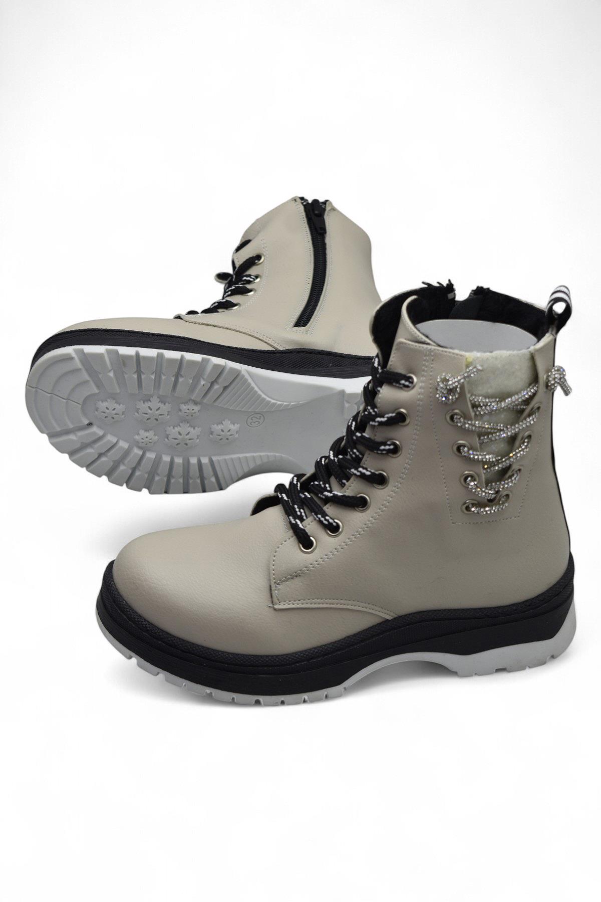 269 Ortopedik Bağcıklı Fermuarlı Kız Çocuk Bot Ayakkabı Kürklü Kız Çocuk Bot - Görsel 7