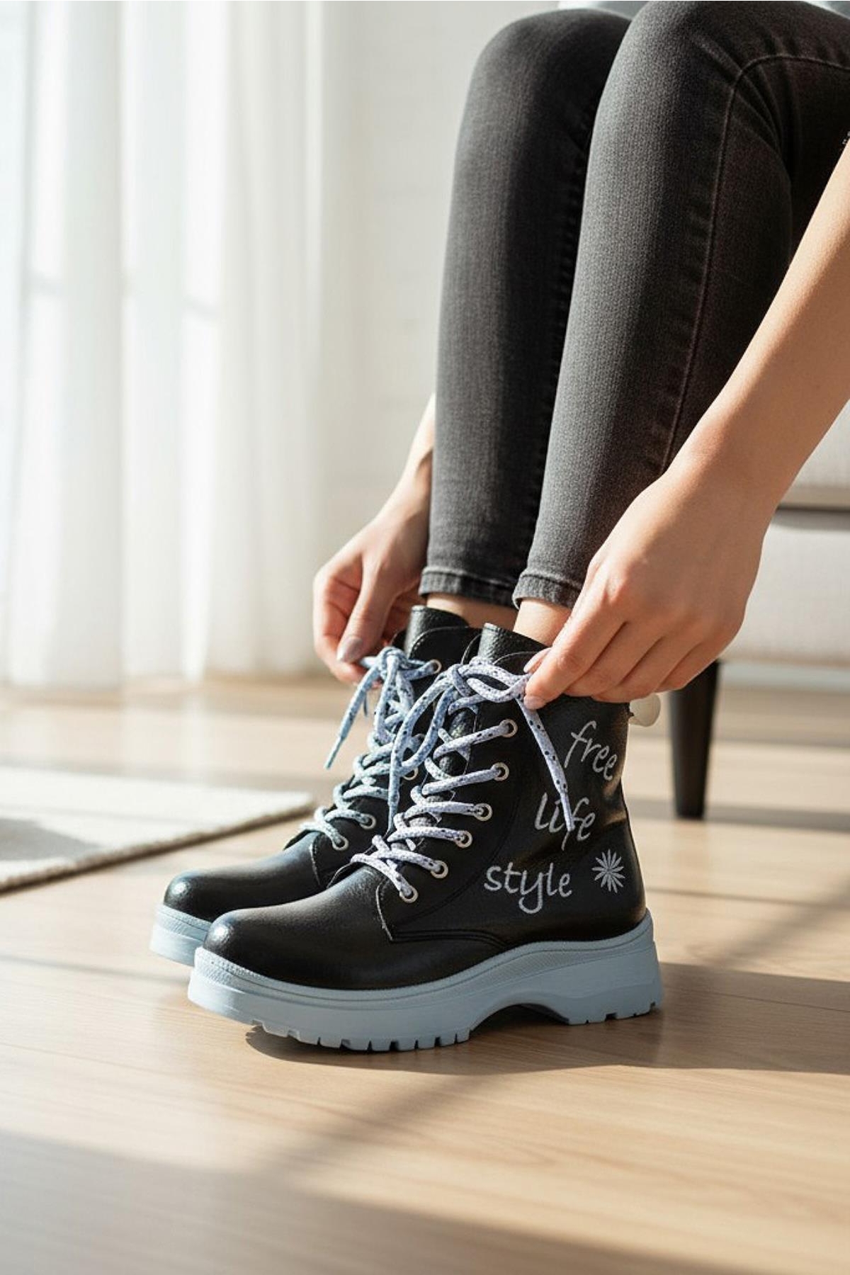 258 Ortopedik Bağcıklı Fermuarlı Kız Çocuk Bot Ayakkabı Kürklü Kız Çocuk Bot - Görsel 3