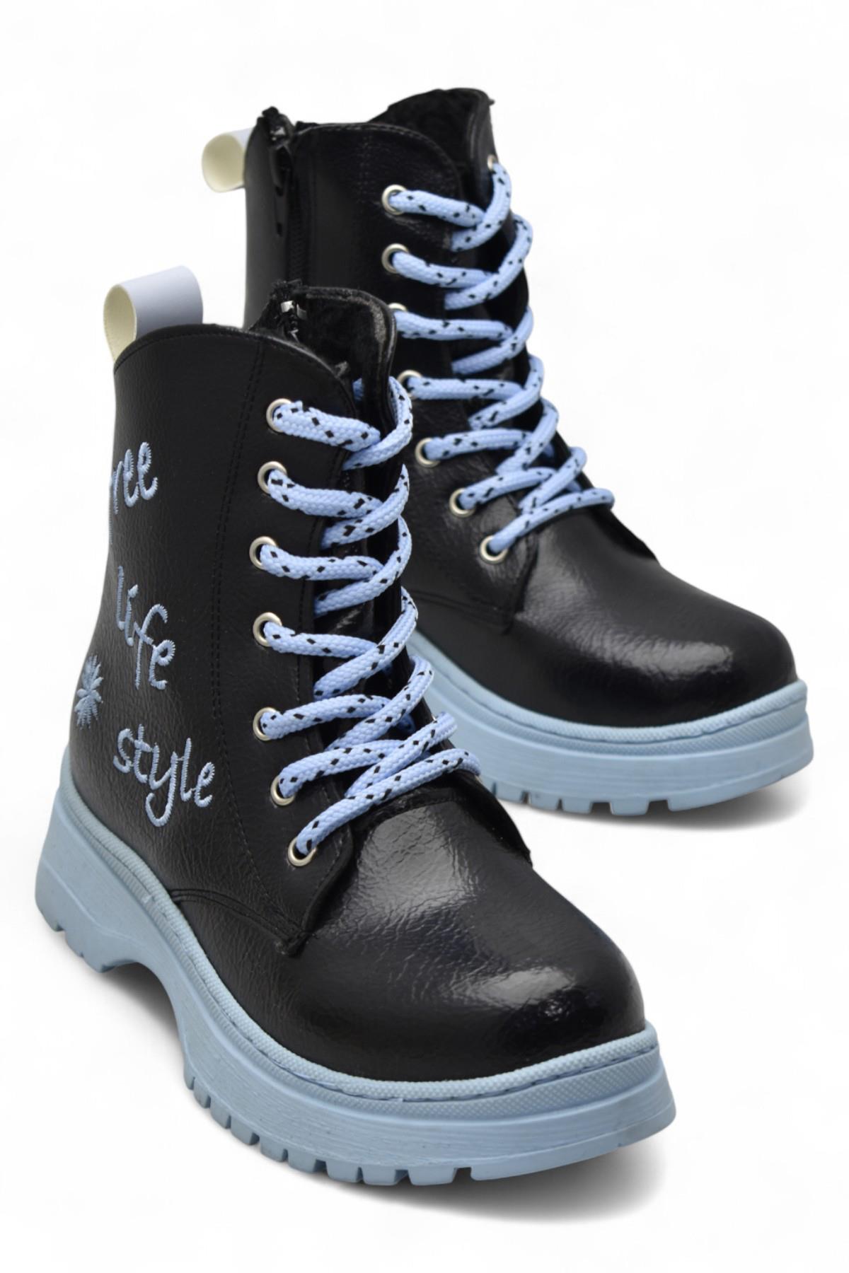 258 Ortopedik Bağcıklı Fermuarlı Kız Çocuk Bot Ayakkabı Kürklü Kız Çocuk Bot - Görsel 4