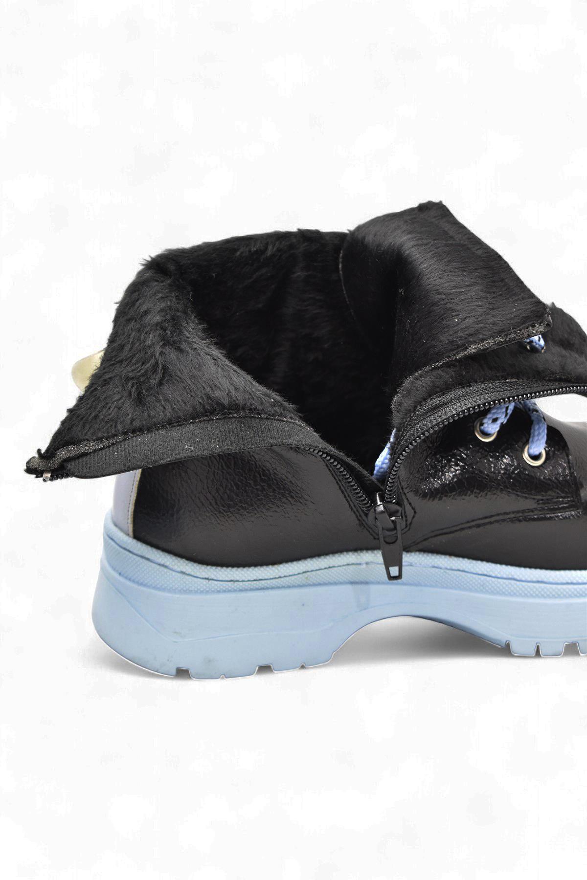 258 Ortopedik Bağcıklı Fermuarlı Kız Çocuk Bot Ayakkabı Kürklü Kız Çocuk Bot - Görsel 5