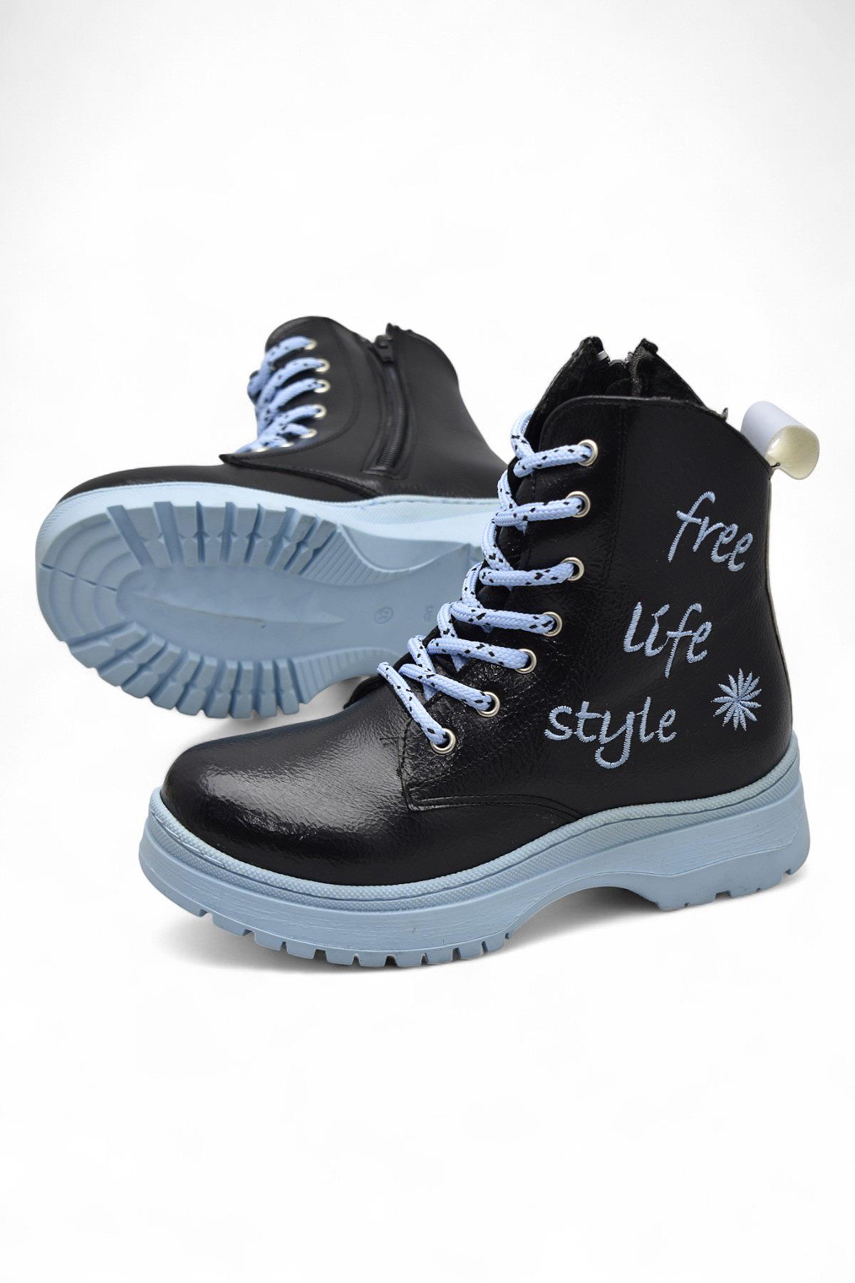 258 Ortopedik Bağcıklı Fermuarlı Kız Çocuk Bot Ayakkabı Kürklü Kız Çocuk Bot - Görsel 8