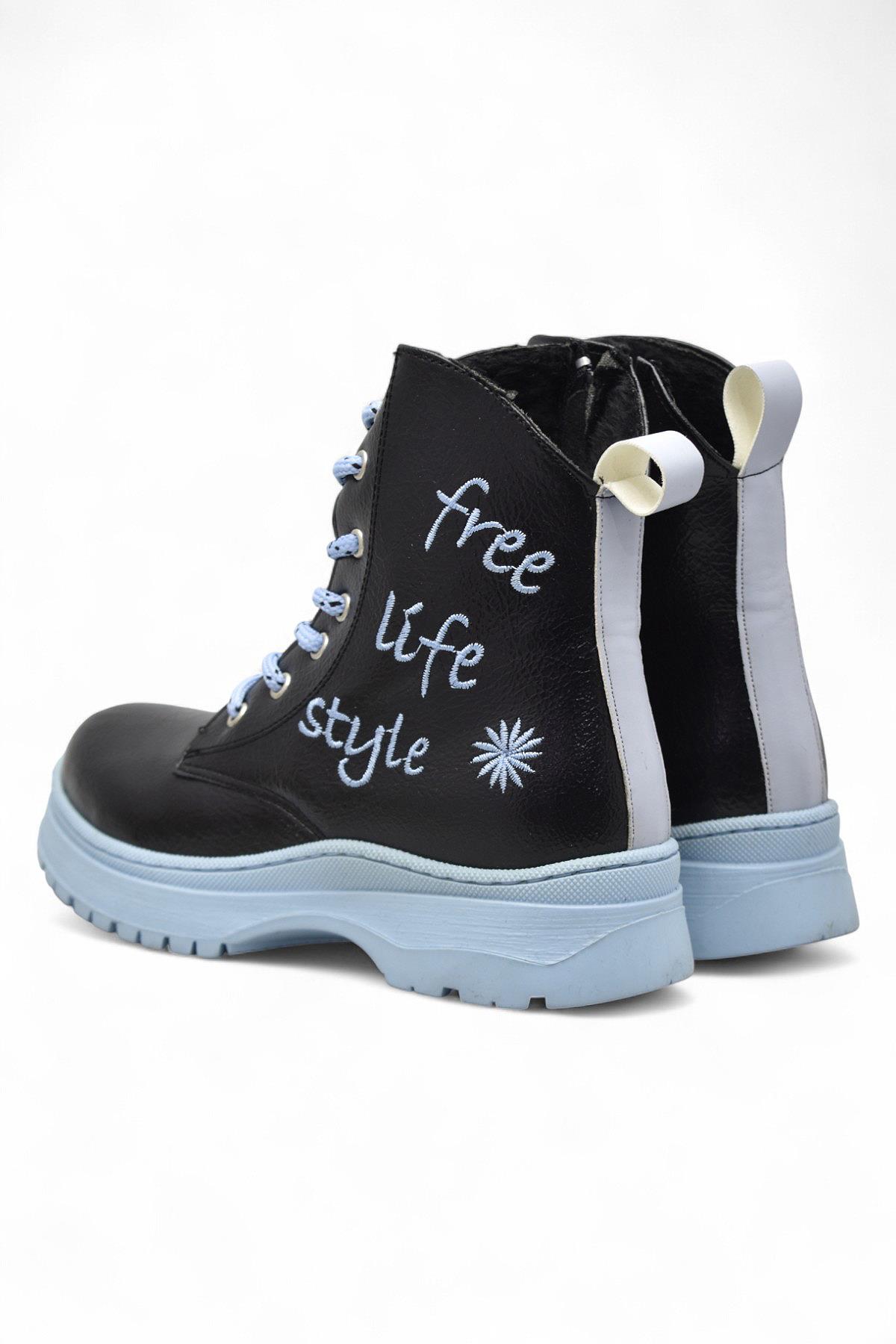 258 Ortopedik Bağcıklı Fermuarlı Kız Çocuk Bot Ayakkabı Kürklü Kız Çocuk Bot - Görsel 9