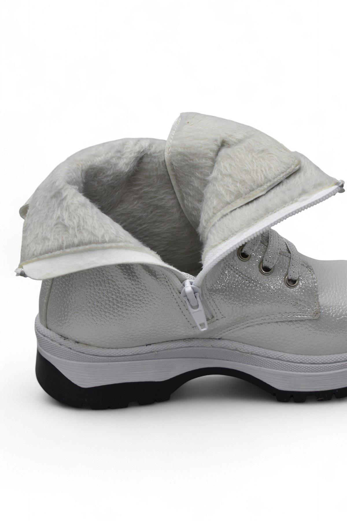 269 Ortopedik Bağcıklı Fermuarlı Kız Çocuk Bot Ayakkabı Kürklü Kız Çocuk Bot - Görsel 5