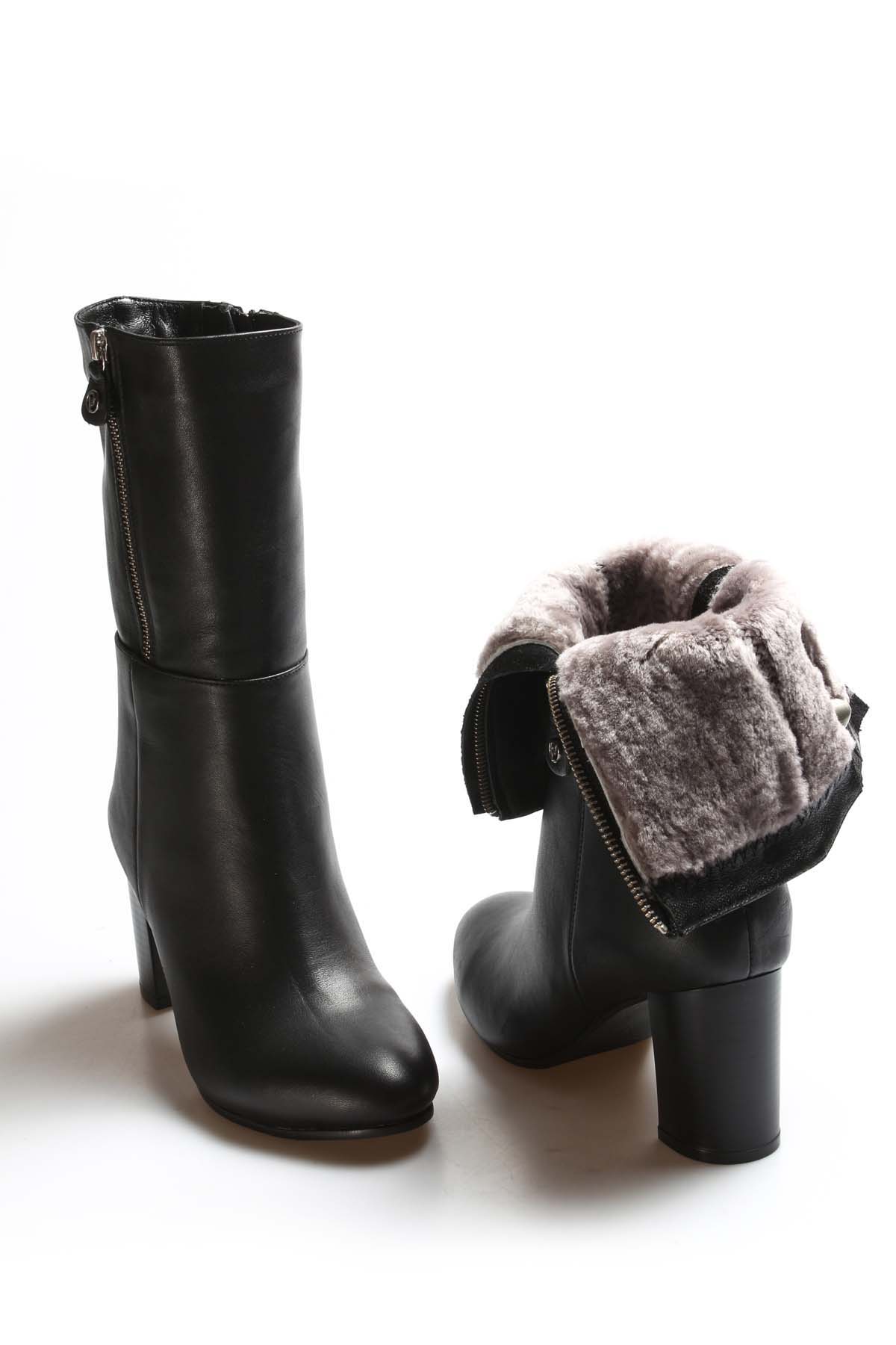 Hakiki Deri Kürklü Kadın Yüksek Topuk Çizme 064KZA531 - Görsel 6