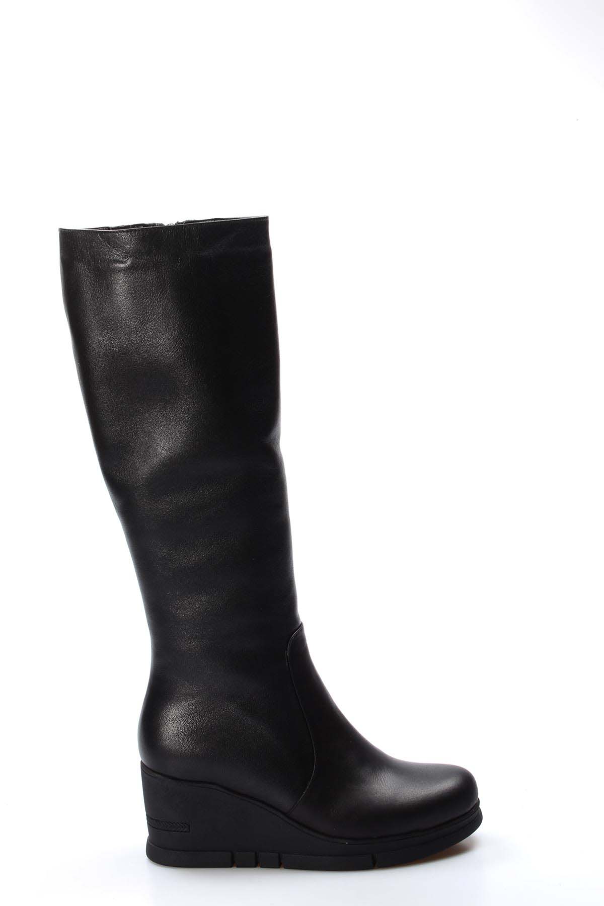 Hakiki Deri Kürklü Kadın Dolgu Topuk Çizme 064KZA1006 - Görsel 3