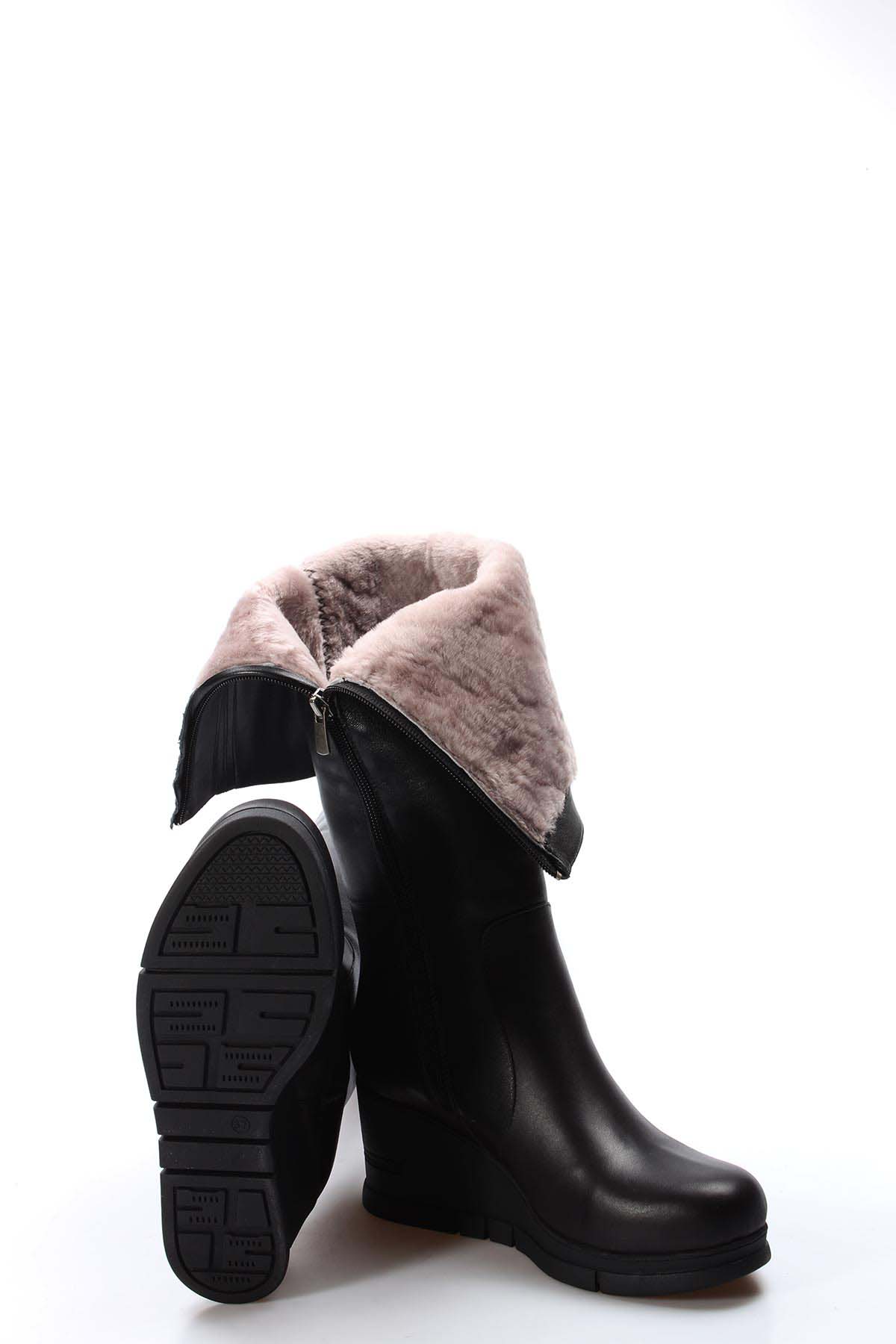 Hakiki Deri Kürklü Kadın Dolgu Topuk Çizme 064KZA1006 - Görsel 6