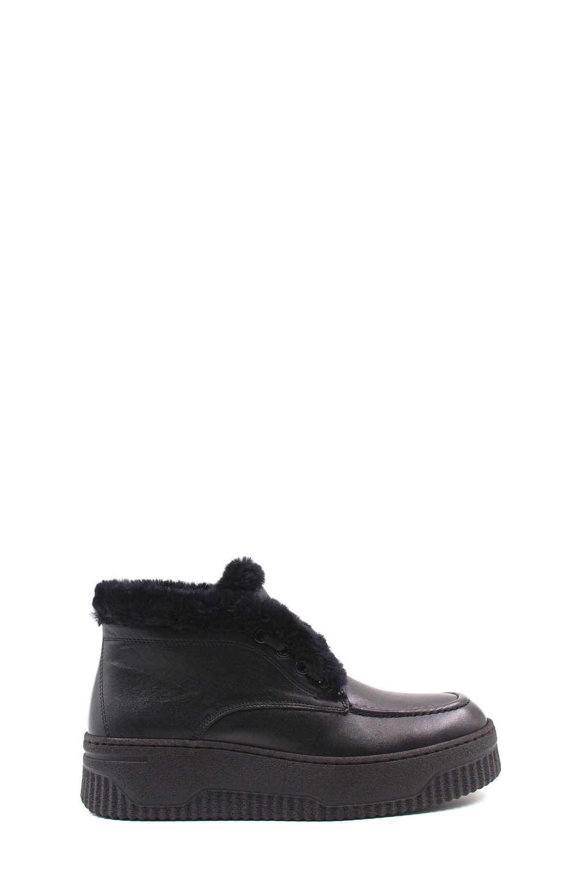 Hakiki Deri Kürklü Kadın Kalın Topuklu Bot 408KZA0510-02 - Görsel 2