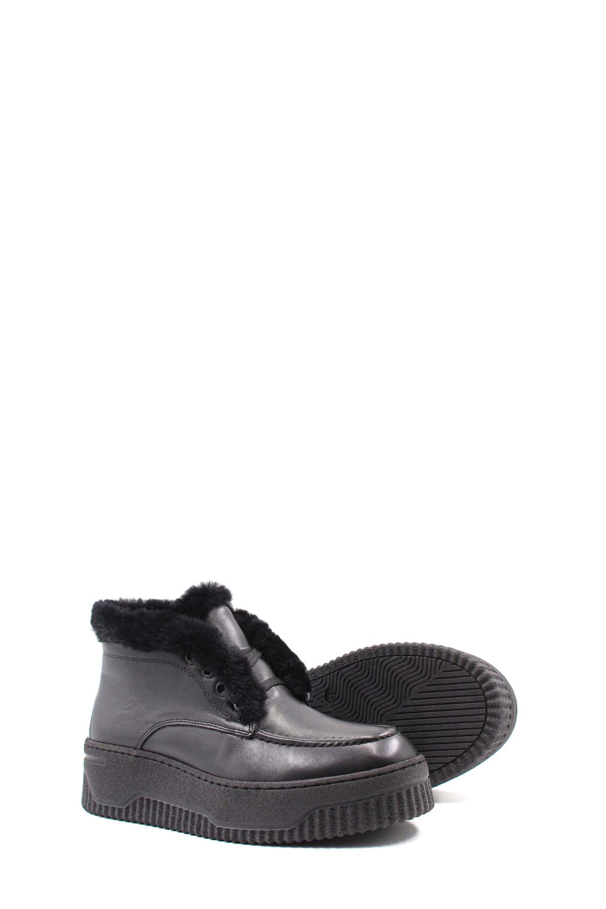 Hakiki Deri Kürklü Kadın Kalın Topuklu Bot 408KZA0510-02 - Görsel 4