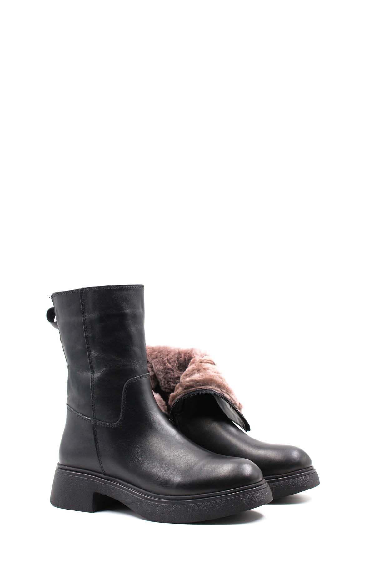 Hakiki Deri Kürklü Kadın Klasik Bot 124KZA2415 - Görsel 6