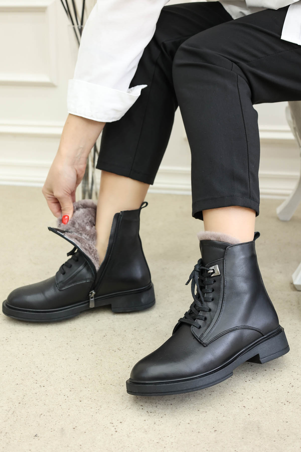 Hakiki Deri Kürklü Kadın Klasik Bot 916KZA3798 - Görsel 2