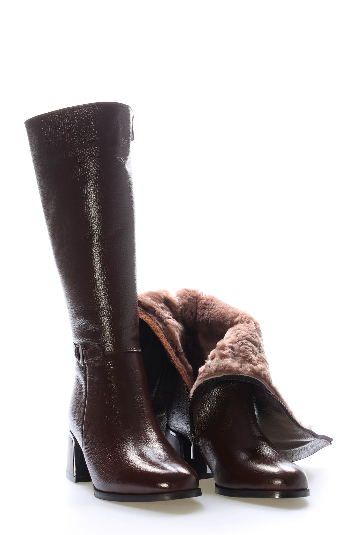 Hakiki Deri Kürklü Kadın Dolgu Topuk Çizme 064KZA267 - Görsel 5