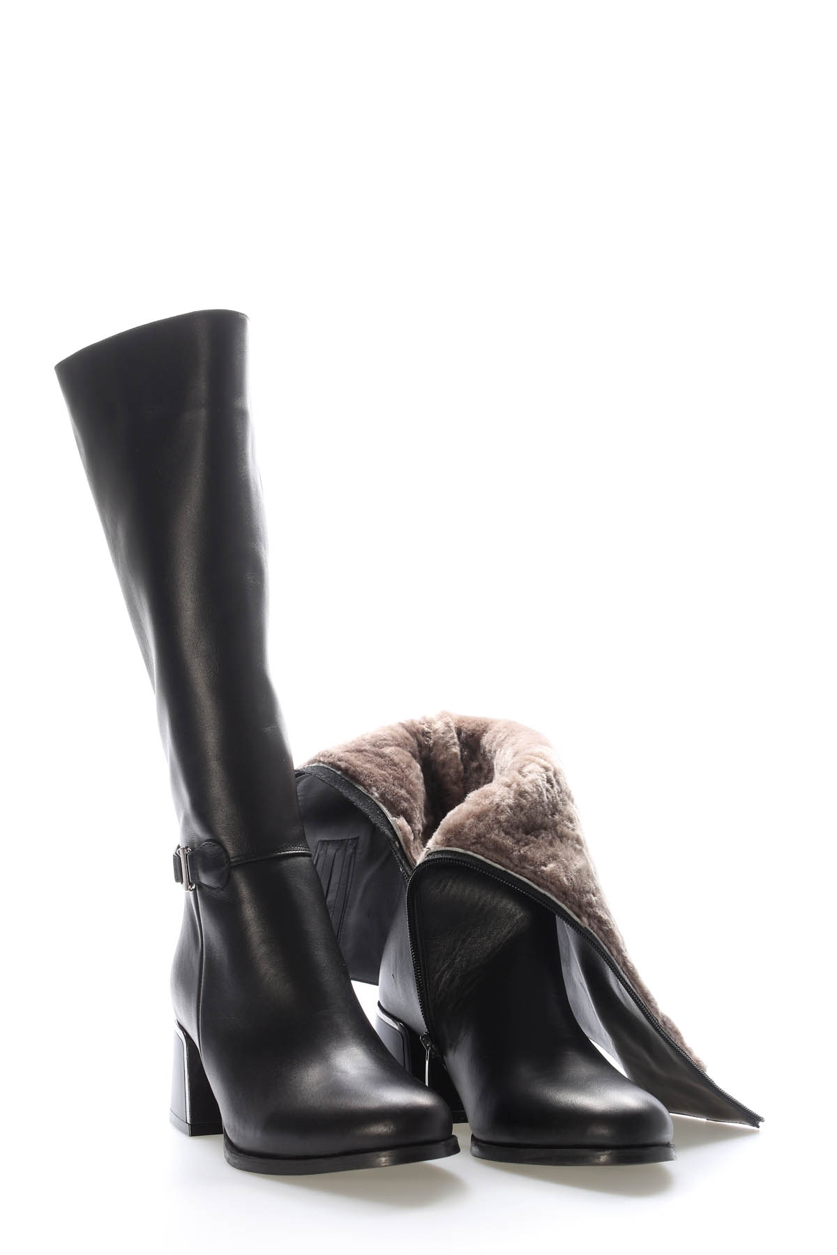 Hakiki Deri Kürklü Kadın Dolgu Topuk Çizme 064KZA267 - Görsel 6