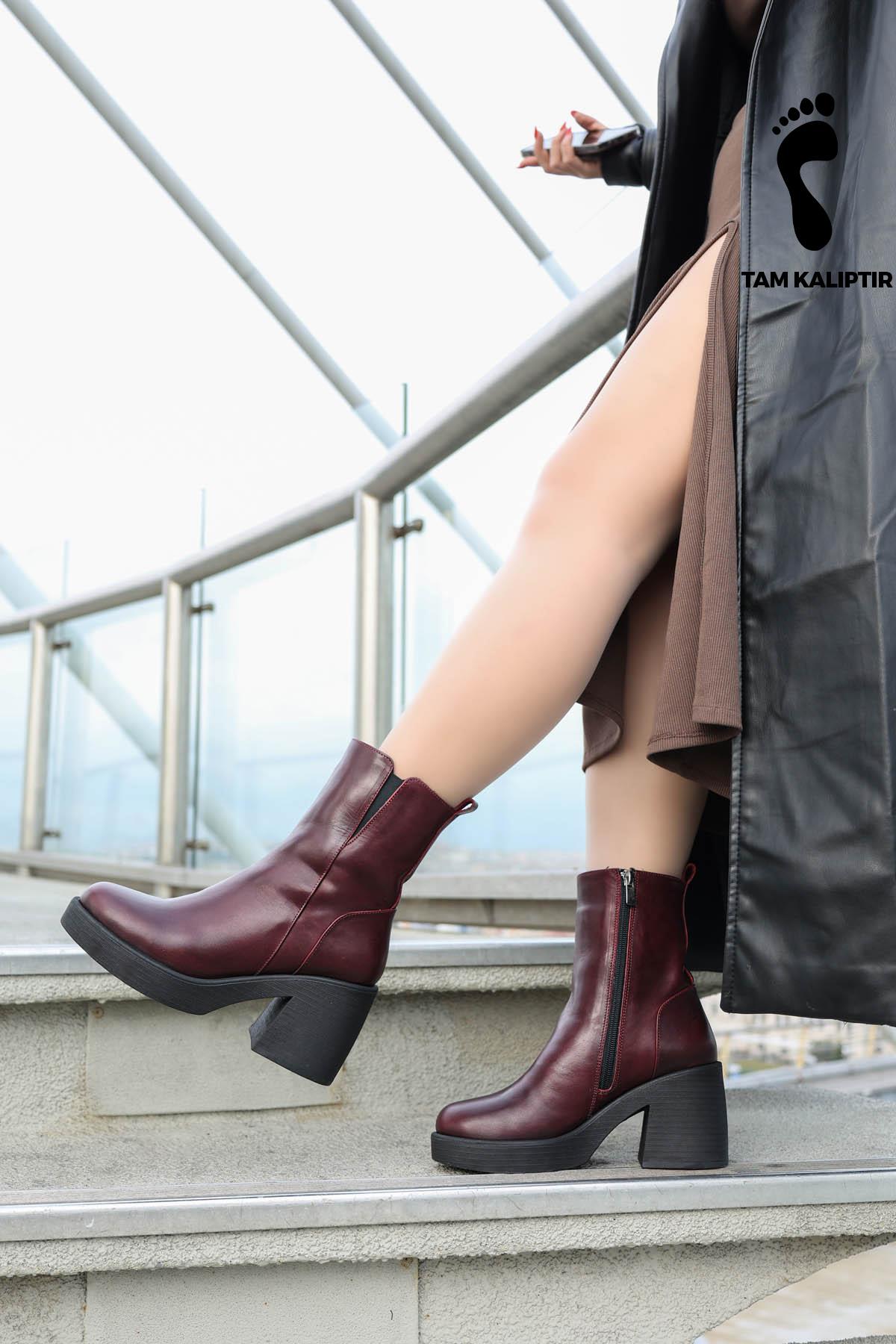 Hakiki Deri Kürklü Kadın Kalın Topuklu Bot 217KZA0657-03 - Görsel 2