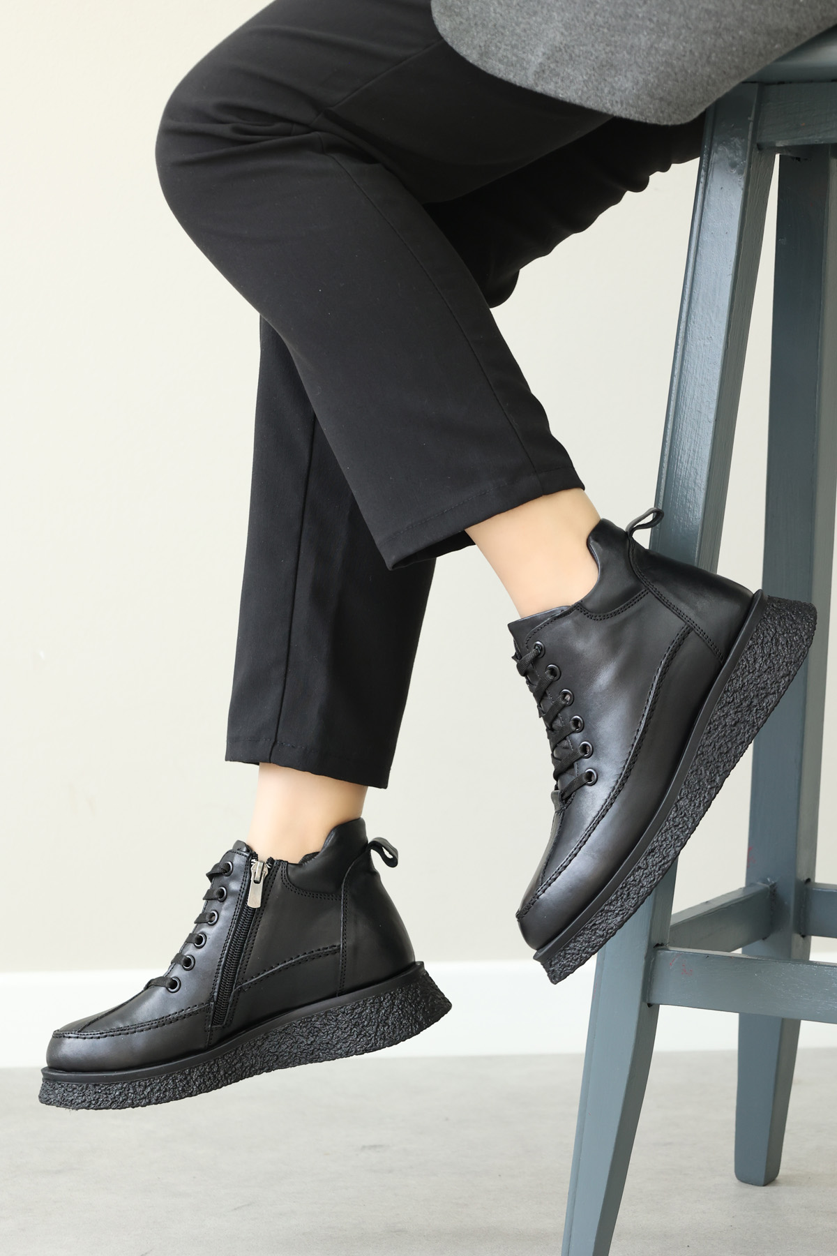 Hakiki Deri Kürklü Kadın Kalın Topuklu Bot 217KZA671-42 - Görsel 2