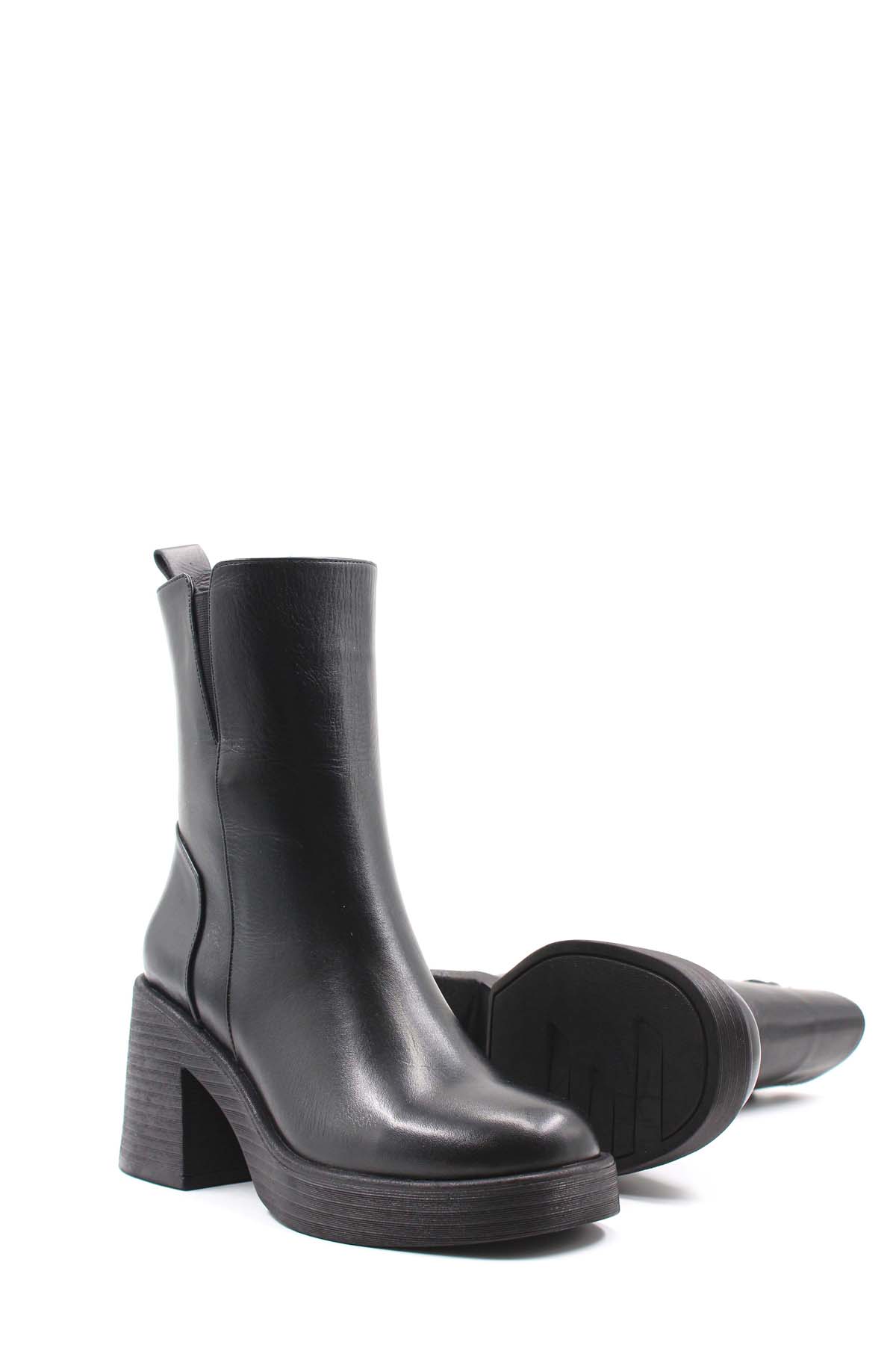 Hakiki Deri Kürklü Kadın Kalın Topuklu Bot 217KZA0657-03 - Görsel 5