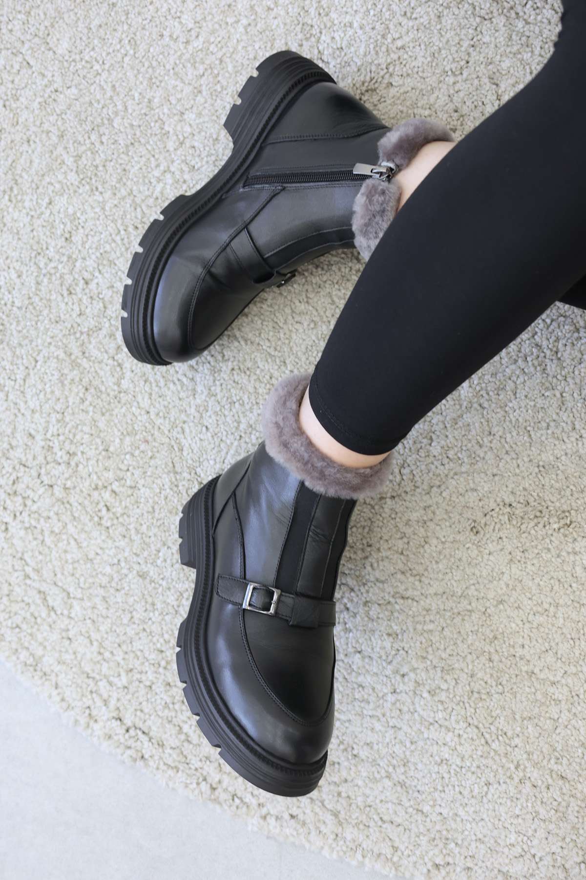 Hakiki Deri Kürklü Kadın Klasik Bot 217KZA789-34 - Görsel 2