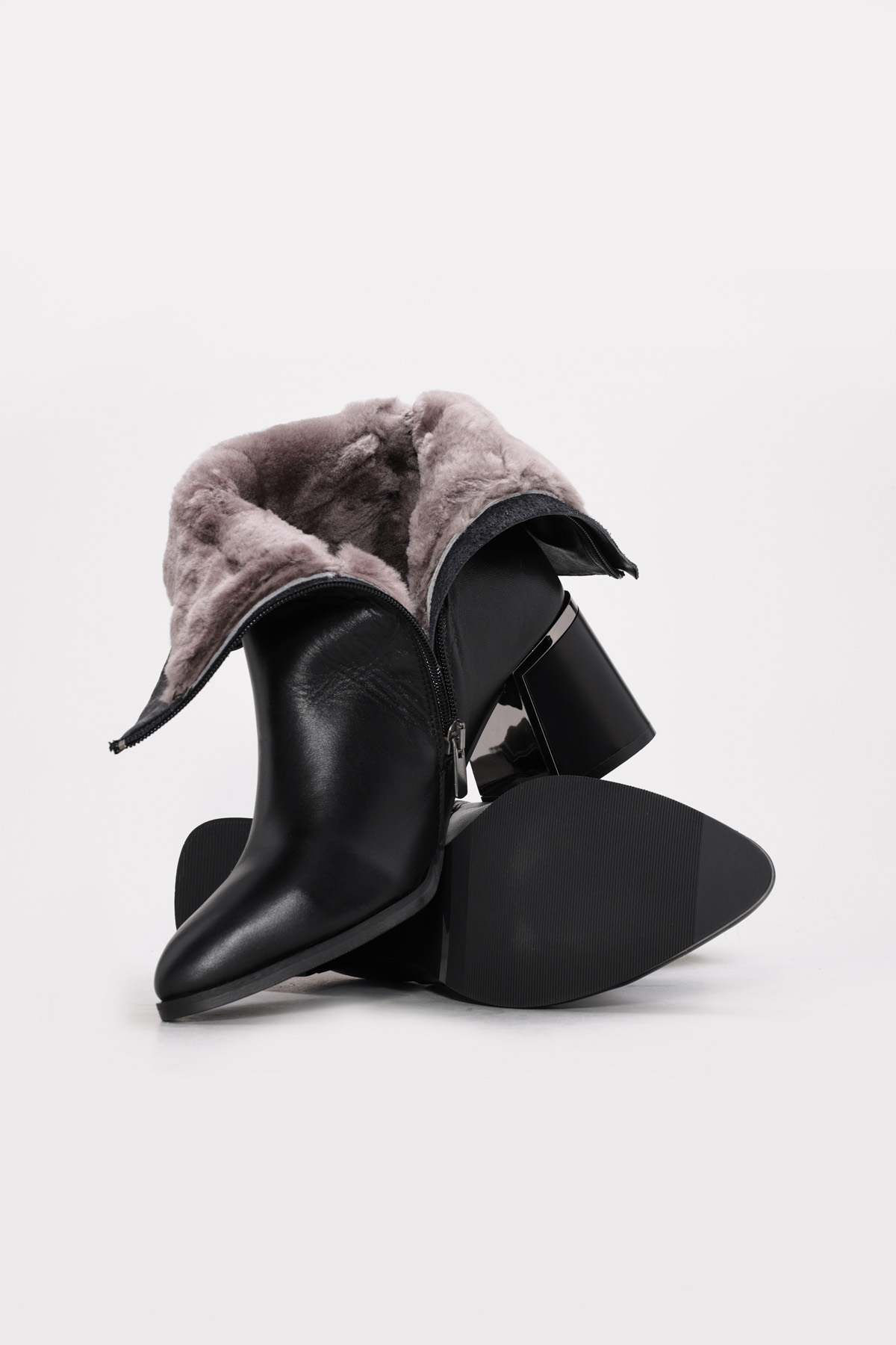Hakiki Deri Kürklü Kadın Kalın Topuklu Bot 064KZA838 - Görsel 4