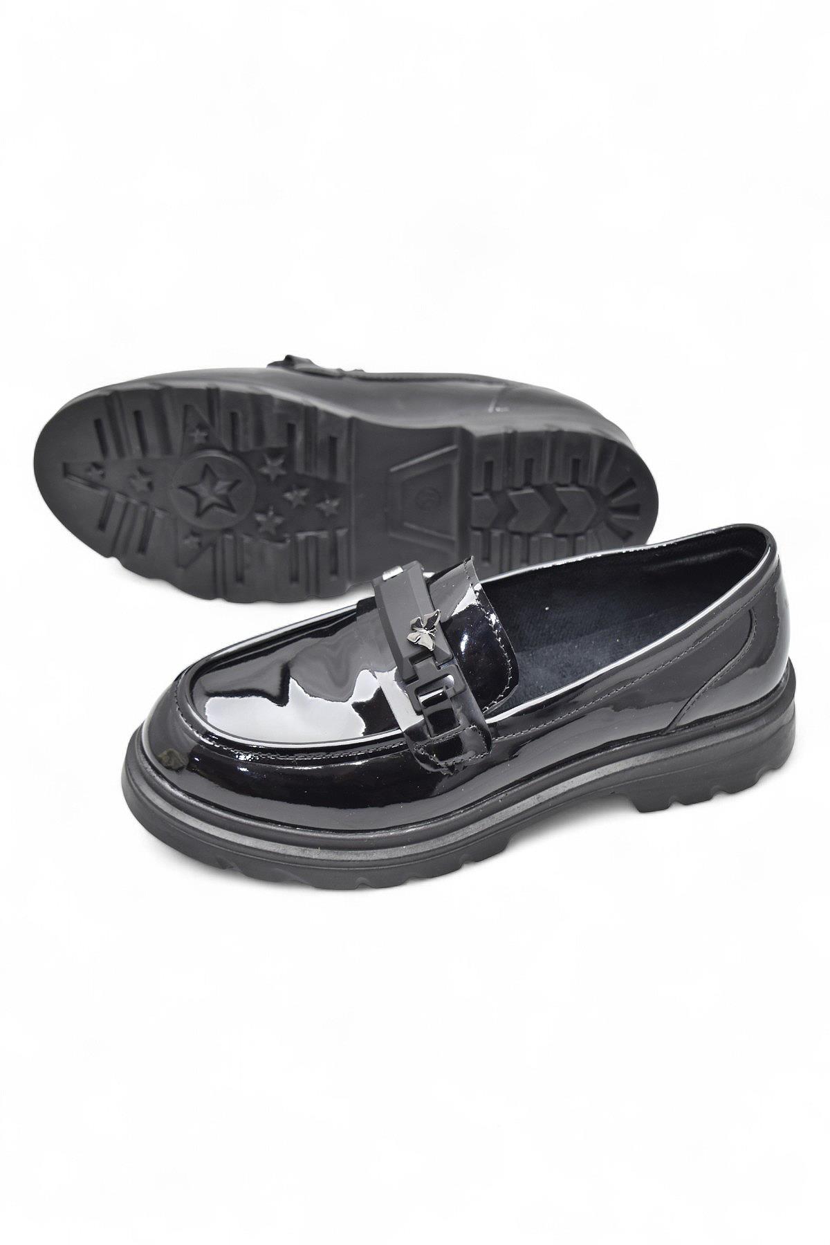 812-L Rahat Taban Günlük Siyah Kadın Laofer Ayakkabı Casual Kadın Ayakkabı Rugan - Görsel 7