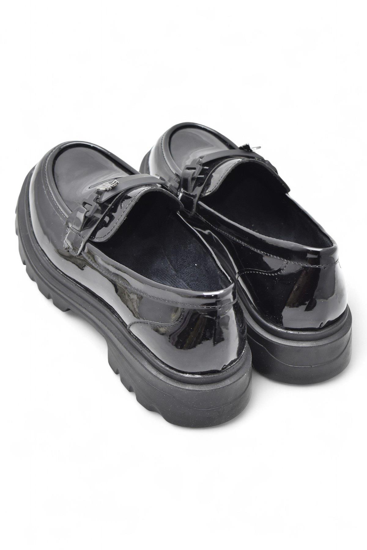 812-L Rahat Taban Günlük Siyah Kadın Laofer Ayakkabı Casual Kadın Ayakkabı Rugan - Görsel 8