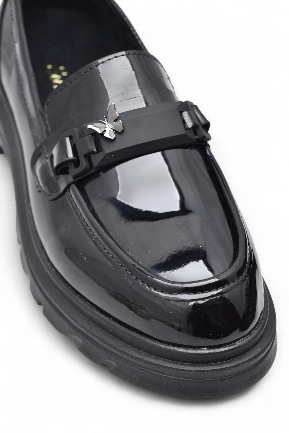 812-L Rahat Taban Günlük Siyah Kadın Laofer Ayakkabı Casual Kadın Ayakkabı Rugan - Görsel 9