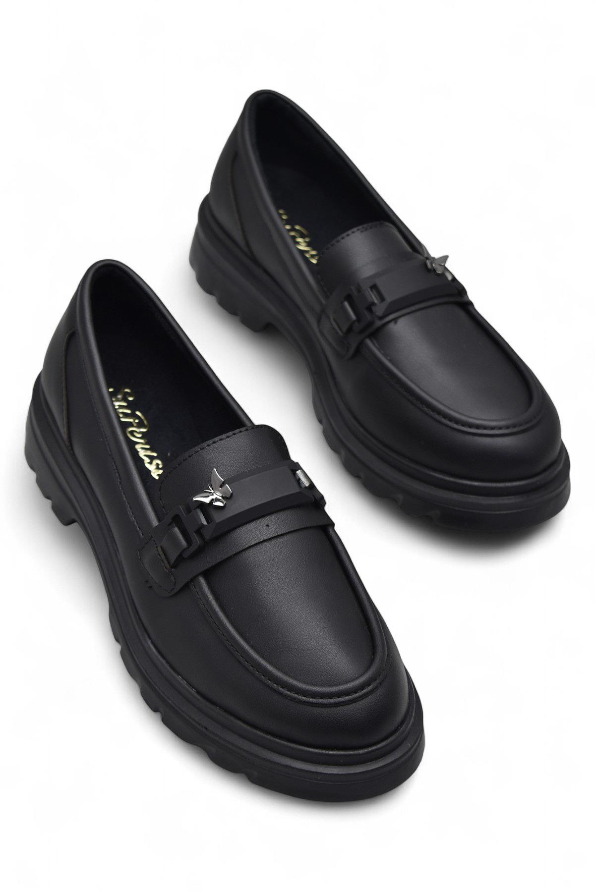 812-L Rahat Taban Günlük Siyah Kadın Laofer Ayakkabı Casual Kadın Ayakkabı Rugan - Görsel 3