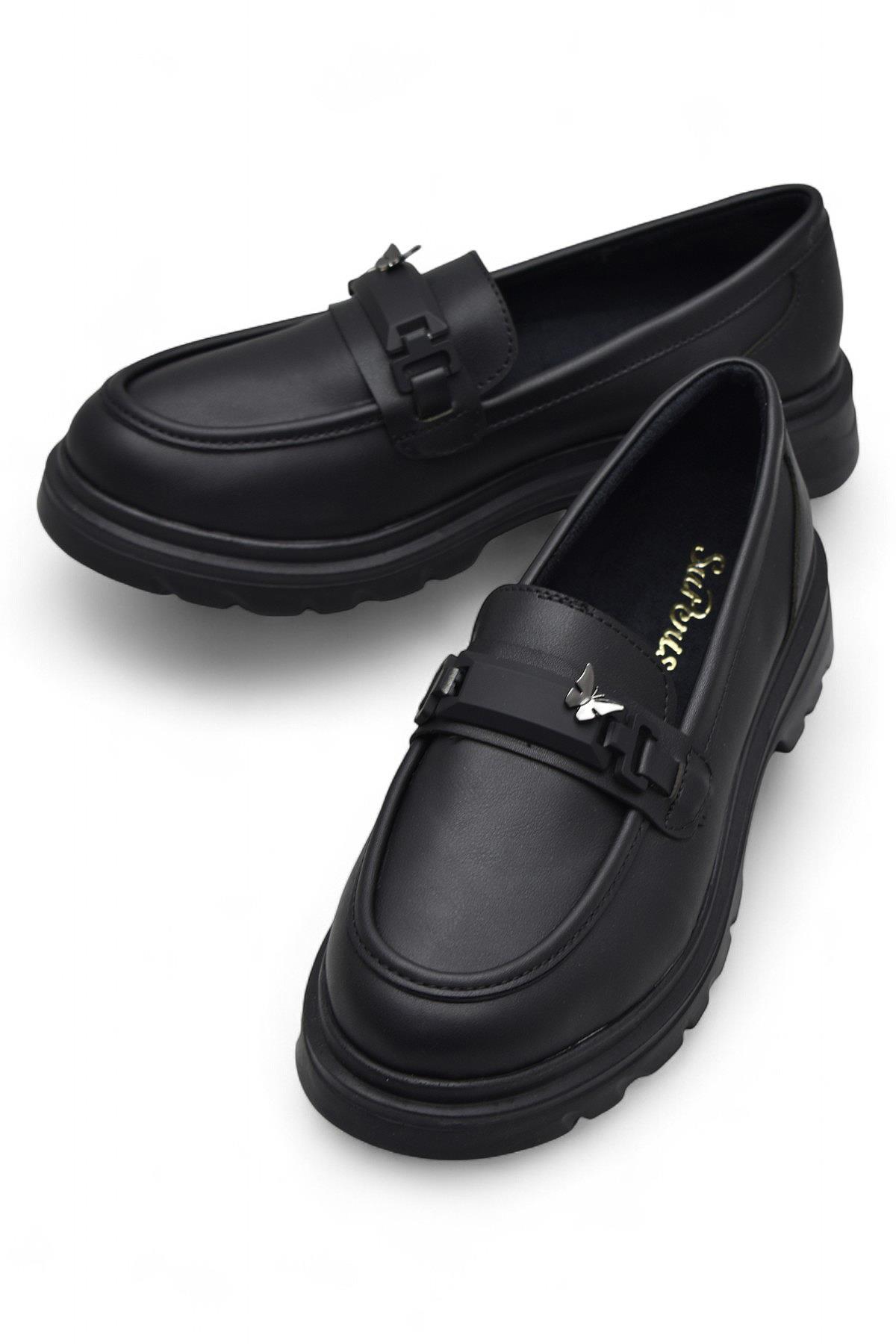 812-L Rahat Taban Günlük Siyah Kadın Laofer Ayakkabı Casual Kadın Ayakkabı Rugan - Görsel 4