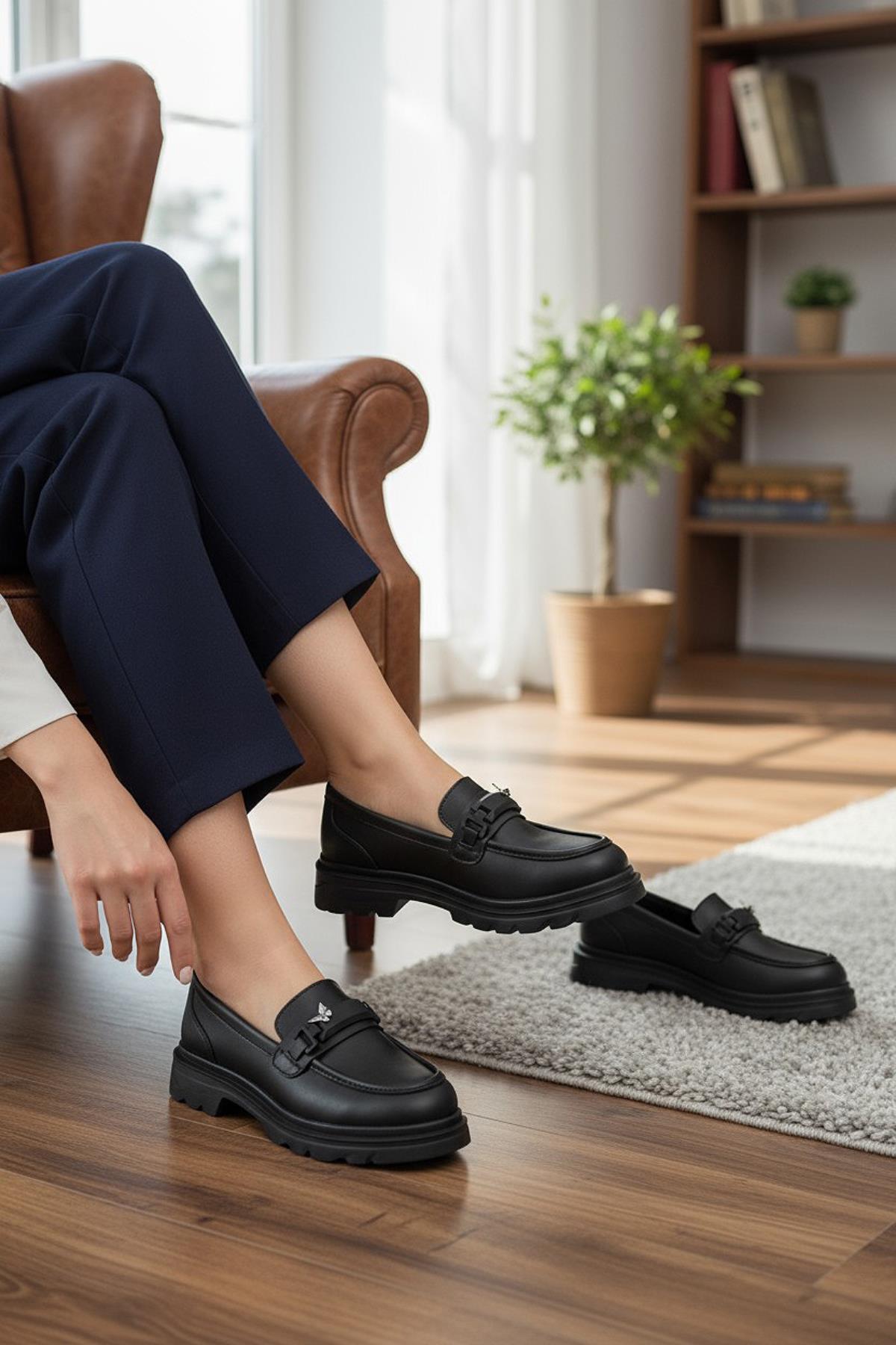812-L Rahat Taban Günlük Siyah Kadın Laofer Ayakkabı Casual Kadın Ayakkabı Rugan - Görsel 7