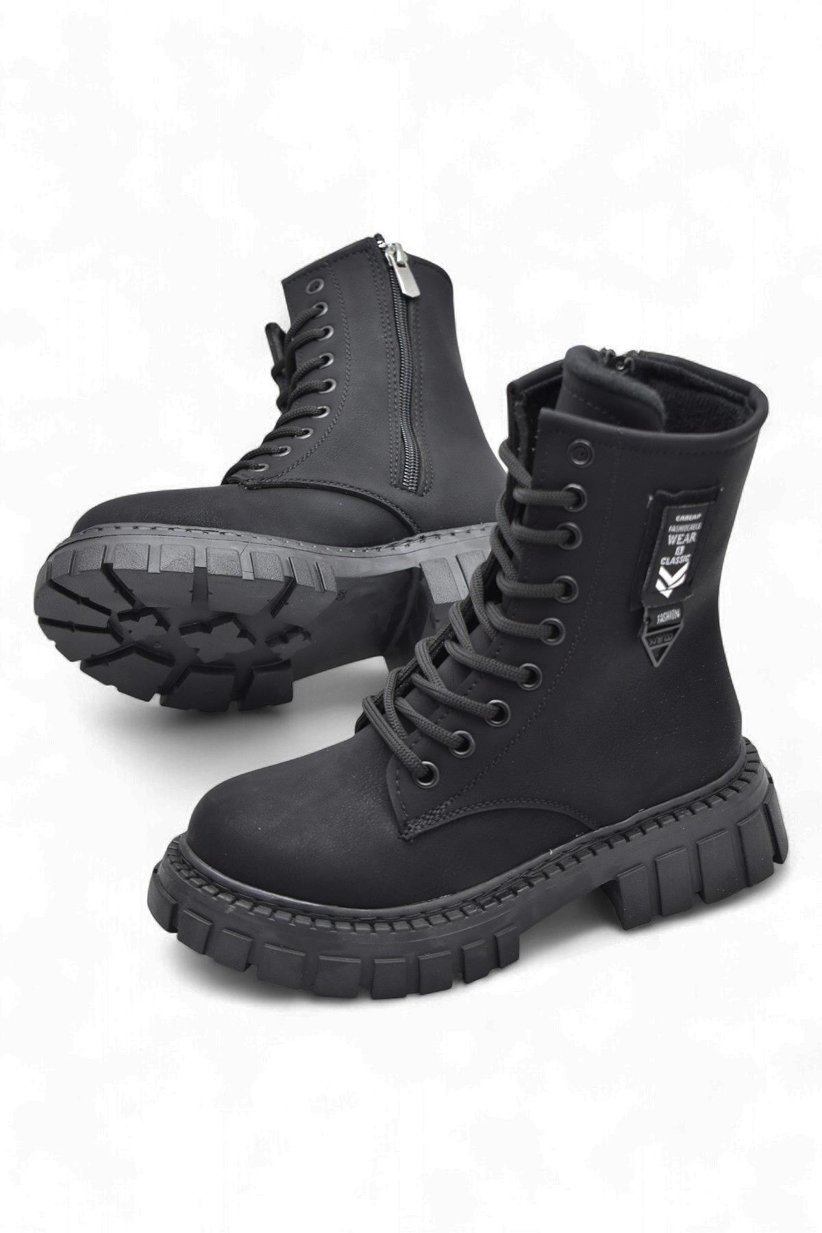 2396 Ortopedik Bağcıklı Fermuarlı Kız Çocuk Bot Ayakkabı İçi Yünlü Kız Çocuk Botu - Görsel 4