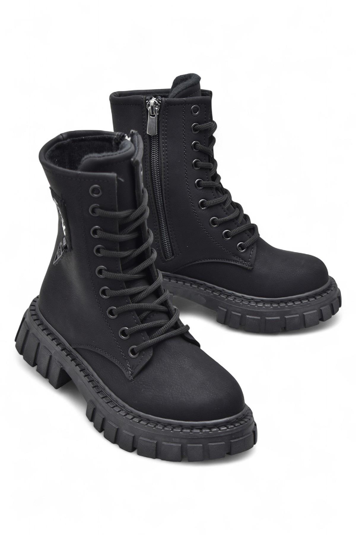 2396 Ortopedik Bağcıklı Fermuarlı Kız Çocuk Bot Ayakkabı İçi Yünlü Kız Çocuk Botu - Görsel 6