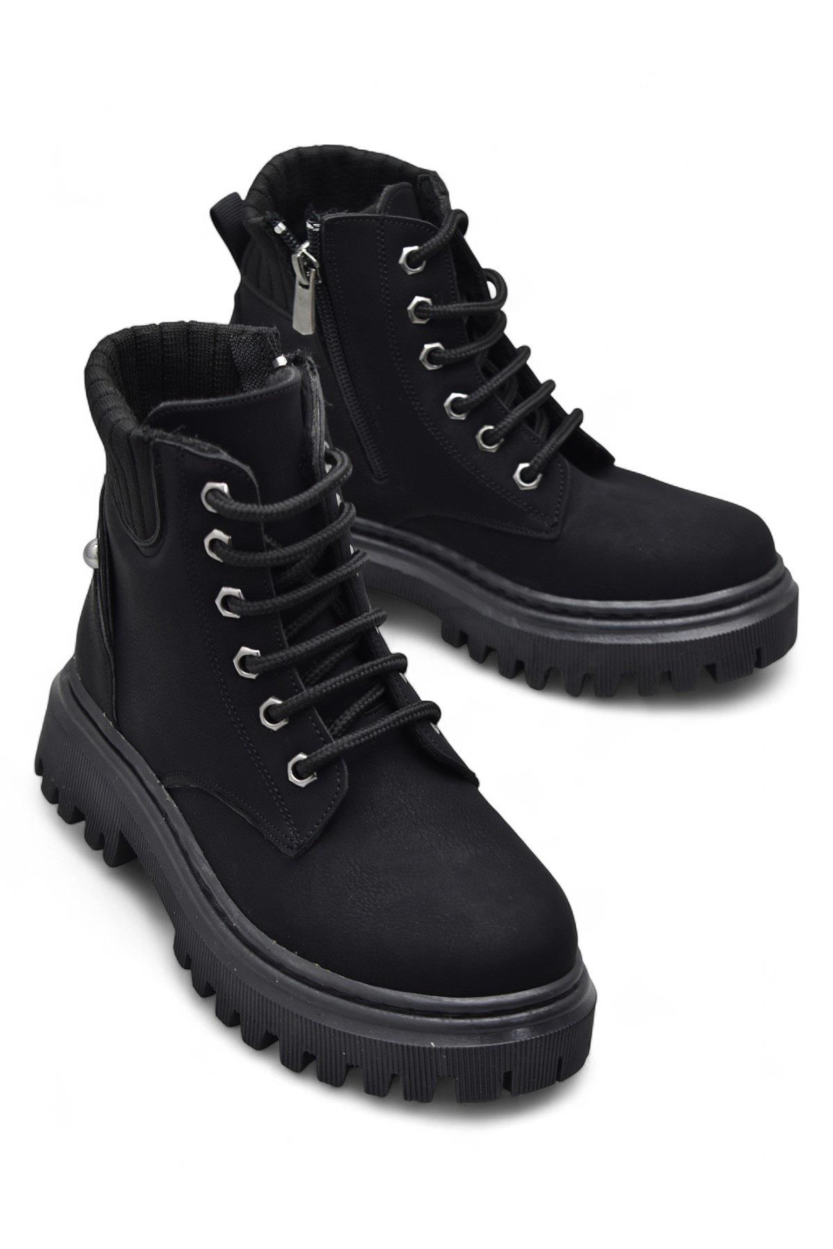 236 Ortopedik Bağcıklı Fermuarlı Kız Çocuk Bot Ayakkabı İçi Yünlü Kız Çocuk Botu - Görsel 3