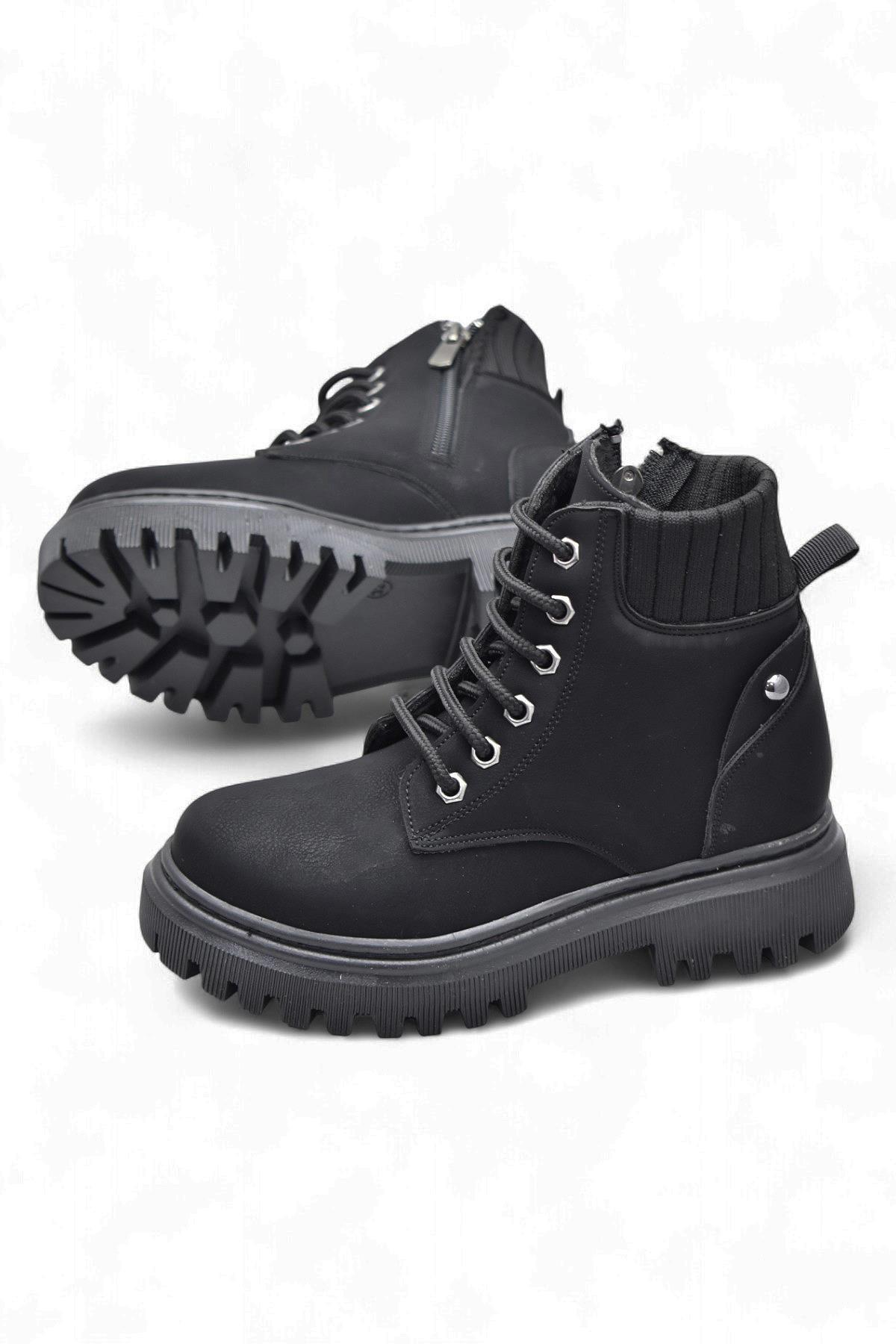 236 Ortopedik Bağcıklı Fermuarlı Kız Çocuk Bot Ayakkabı İçi Yünlü Kız Çocuk Botu - Görsel 4