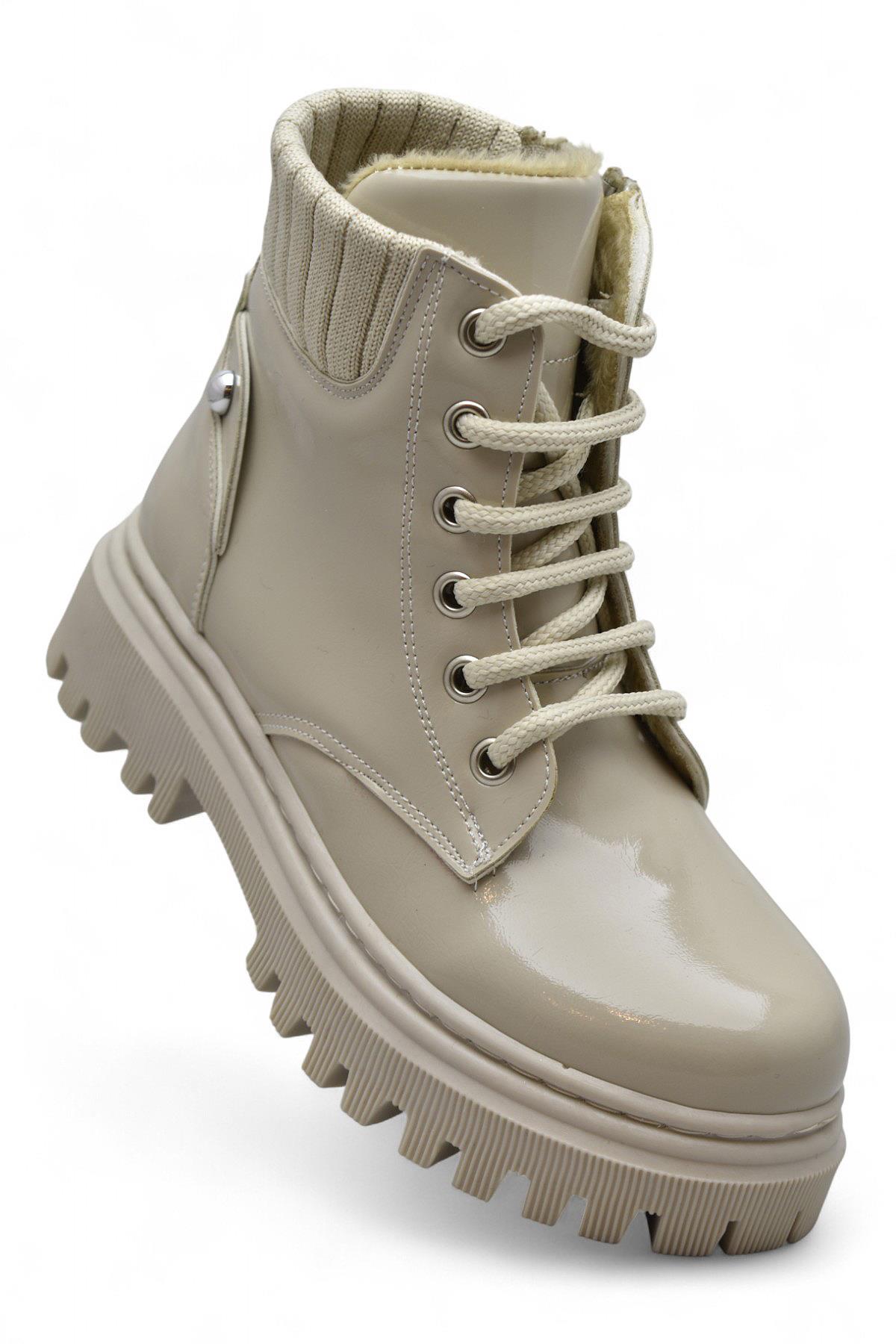 236 Ortopedik Bağcıklı Fermuarlı Kız Çocuk Bot Ayakkabı İçi Yünlü Kız Çocuk Botu - Görsel 2