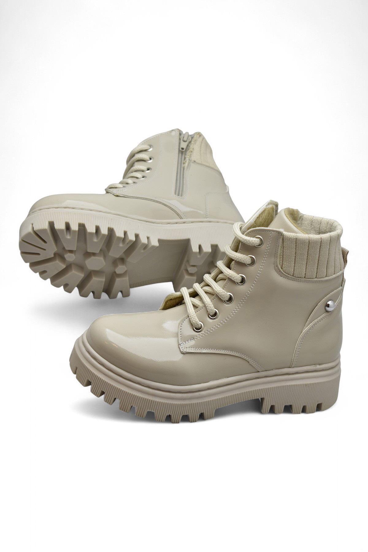 236 Ortopedik Bağcıklı Fermuarlı Kız Çocuk Bot Ayakkabı İçi Yünlü Kız Çocuk Botu - Görsel 4