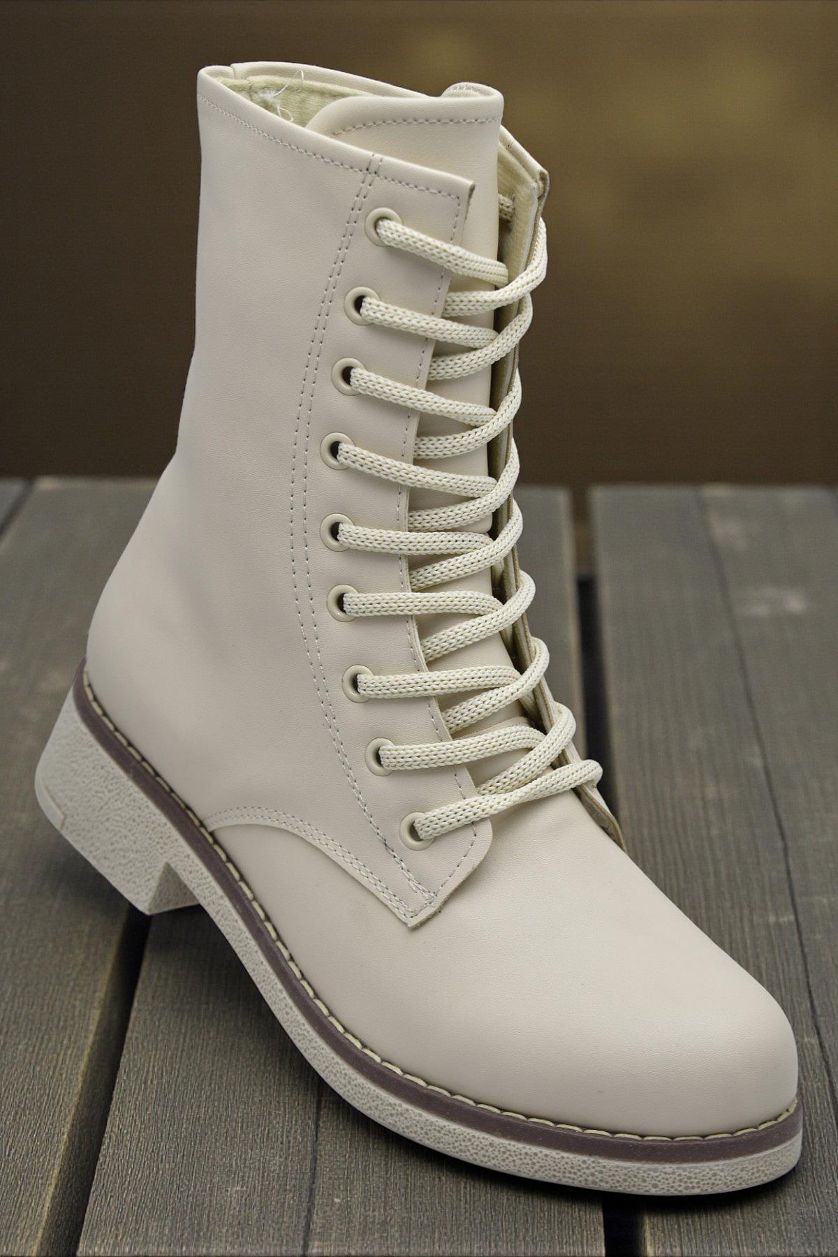 4659 Kadın Bot Ayakkabı Kaymaz Taban Fermuarlı Bağcıklı Günlük Kadın Bot - Görsel 2